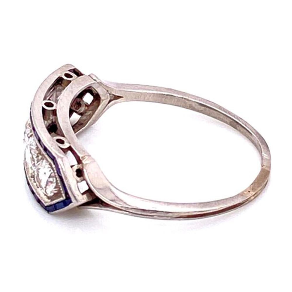 Diamond and Sapphire Art Deco Platinum Bar Engagement Ring Estate Fine Jewelry 3