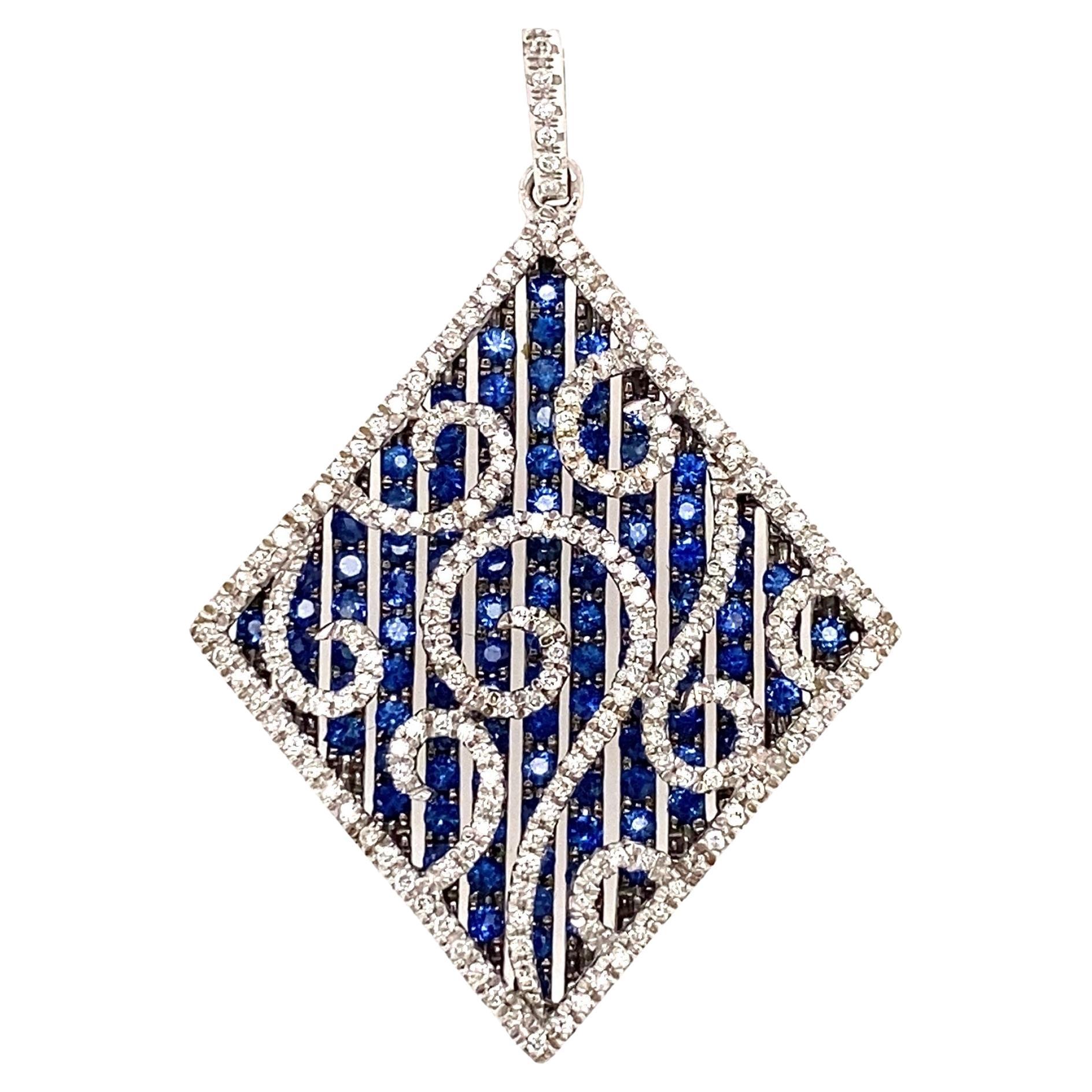 Diamond and Sapphire Art Deco Revival Gold Pendant Necklace