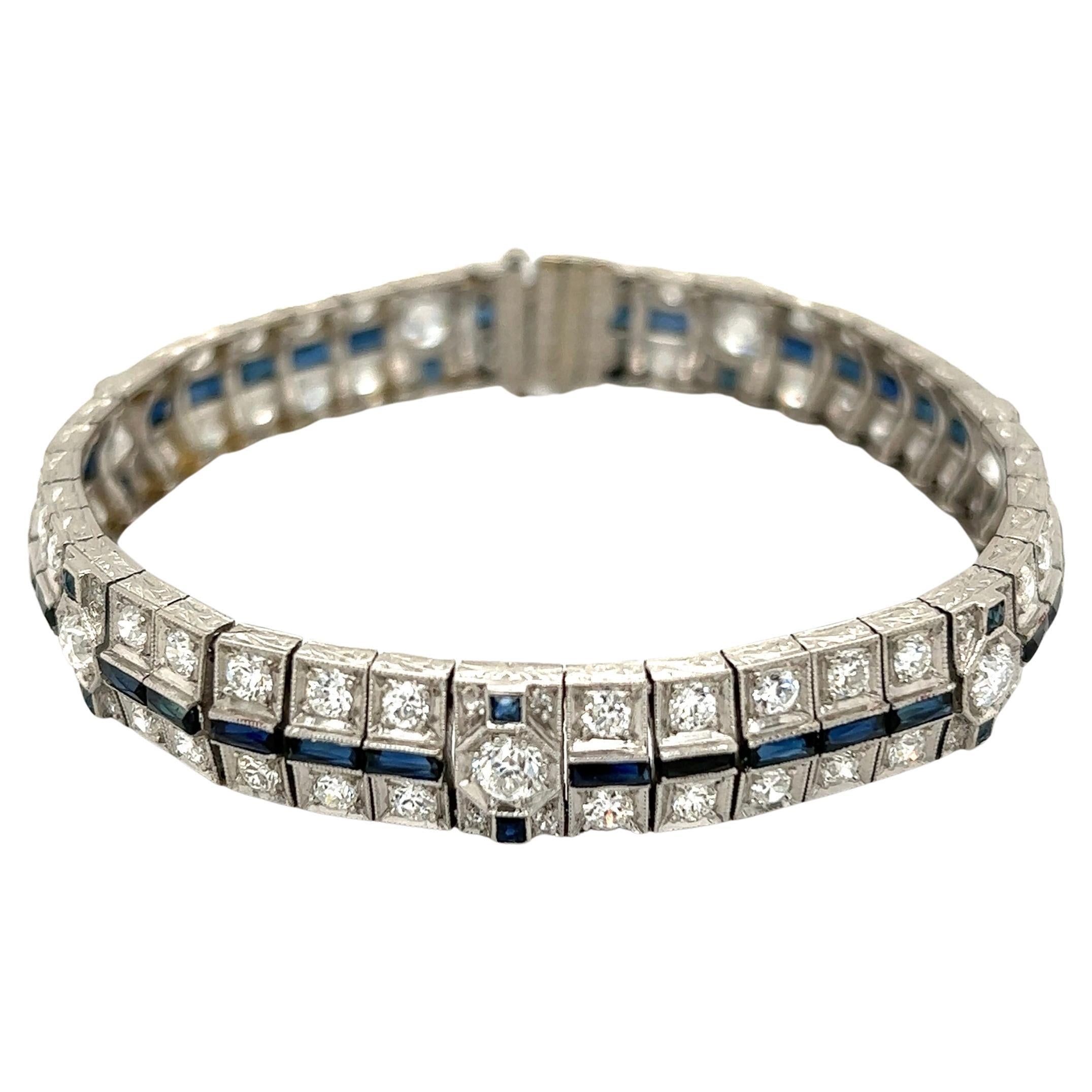 Stunning Art Deco Platinum Diamond and Sapphire Bracelet at 1stDibs — free download