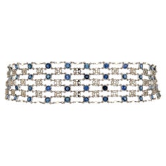  Diamond and Sapphire Art Deco Revival Platinum Bracelet Estate Fine Jewelry