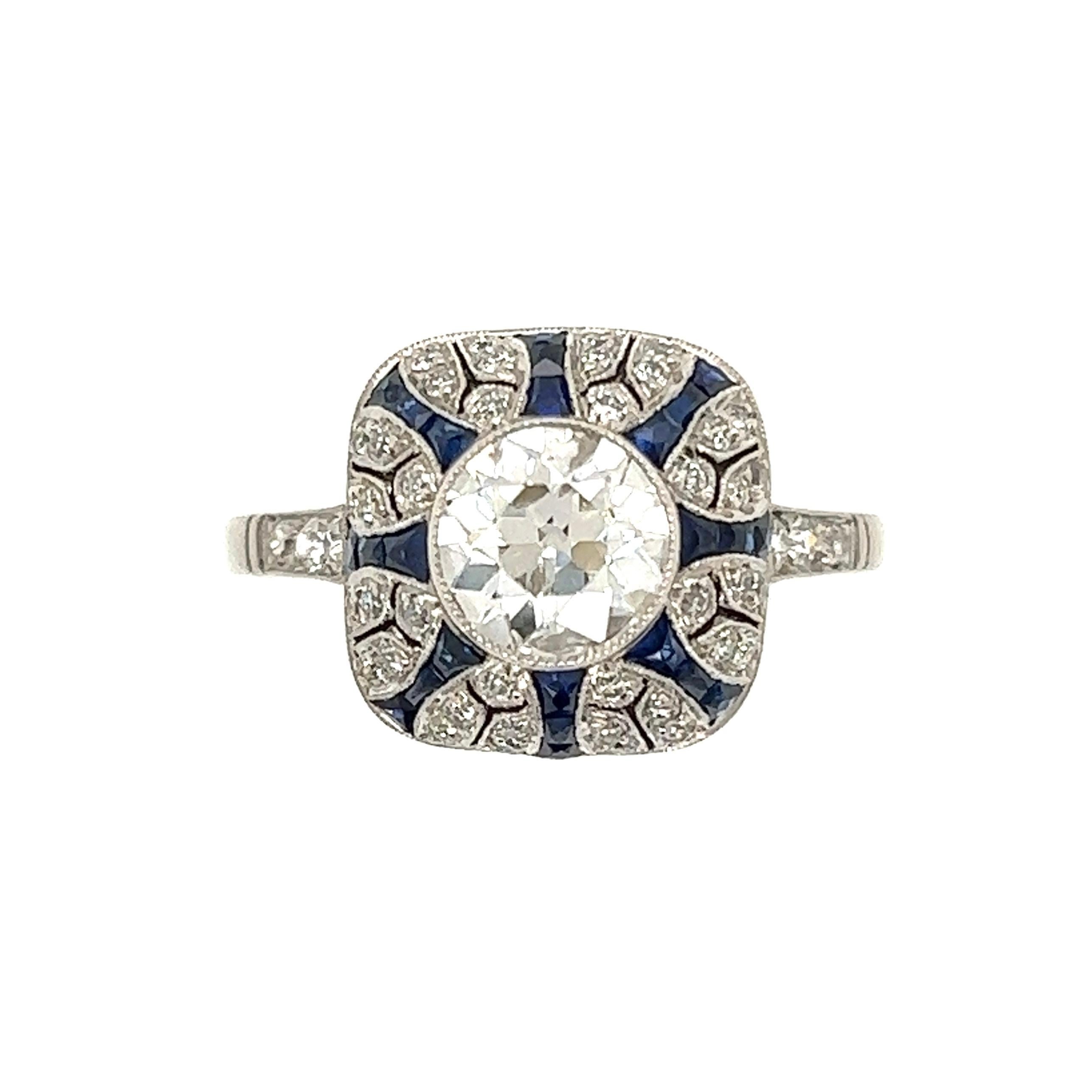 Diamond and Sapphire Art Deco Revival Platinum Ring Fine Estate Jewelry 1