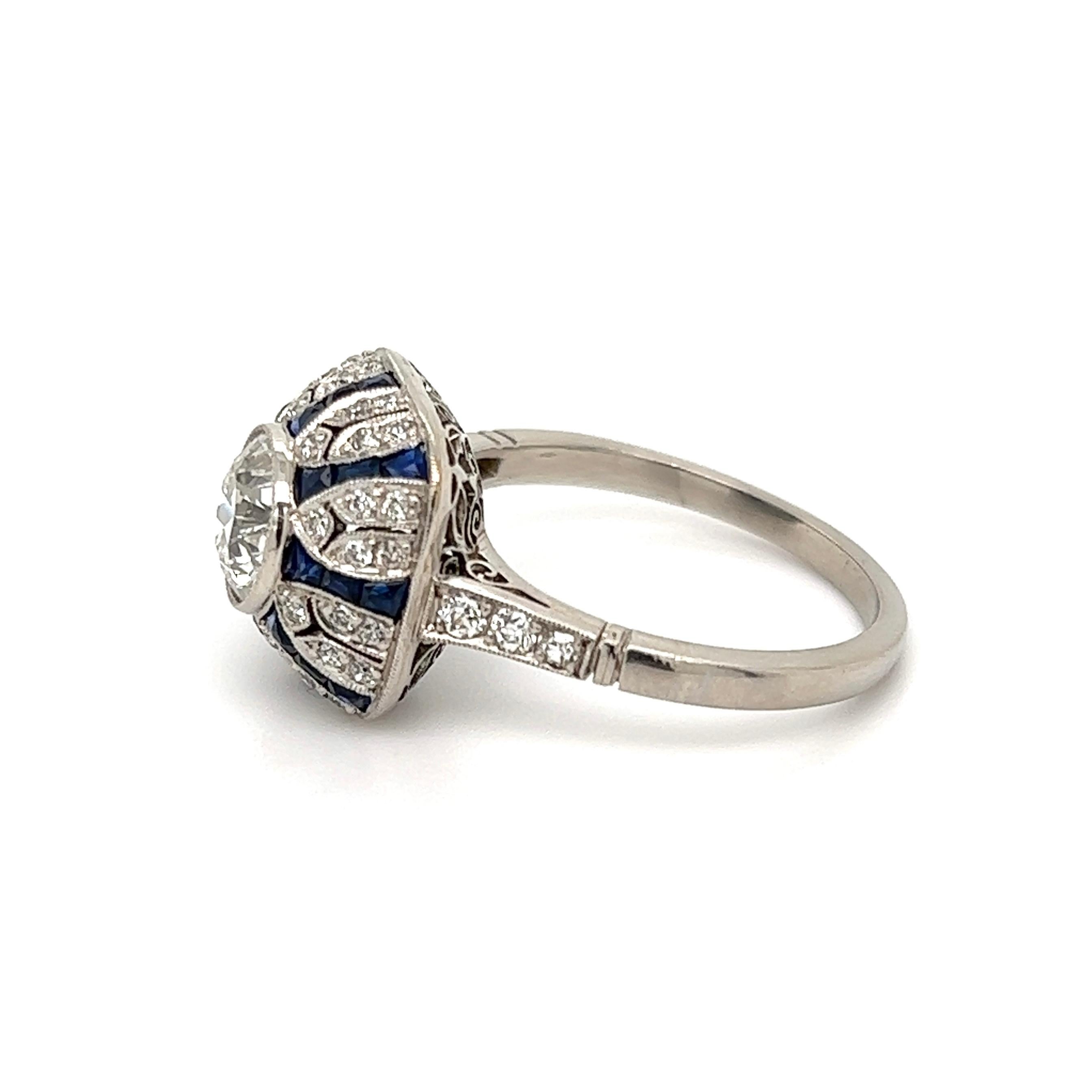 Diamond and Sapphire Art Deco Revival Platinum Ring Fine Estate Jewelry 2
