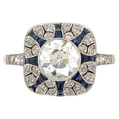 Diamond and Sapphire Art Deco Revival Platinum Ring Fine Estate Jewelry