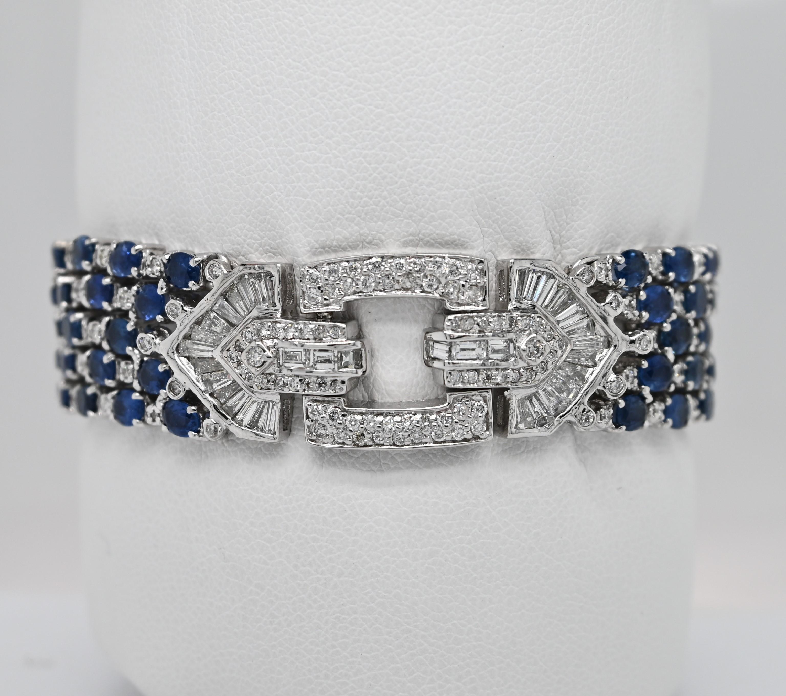 Diamond and Sapphire Art Deco Style Bracelet In New Condition For Sale In New York, NY