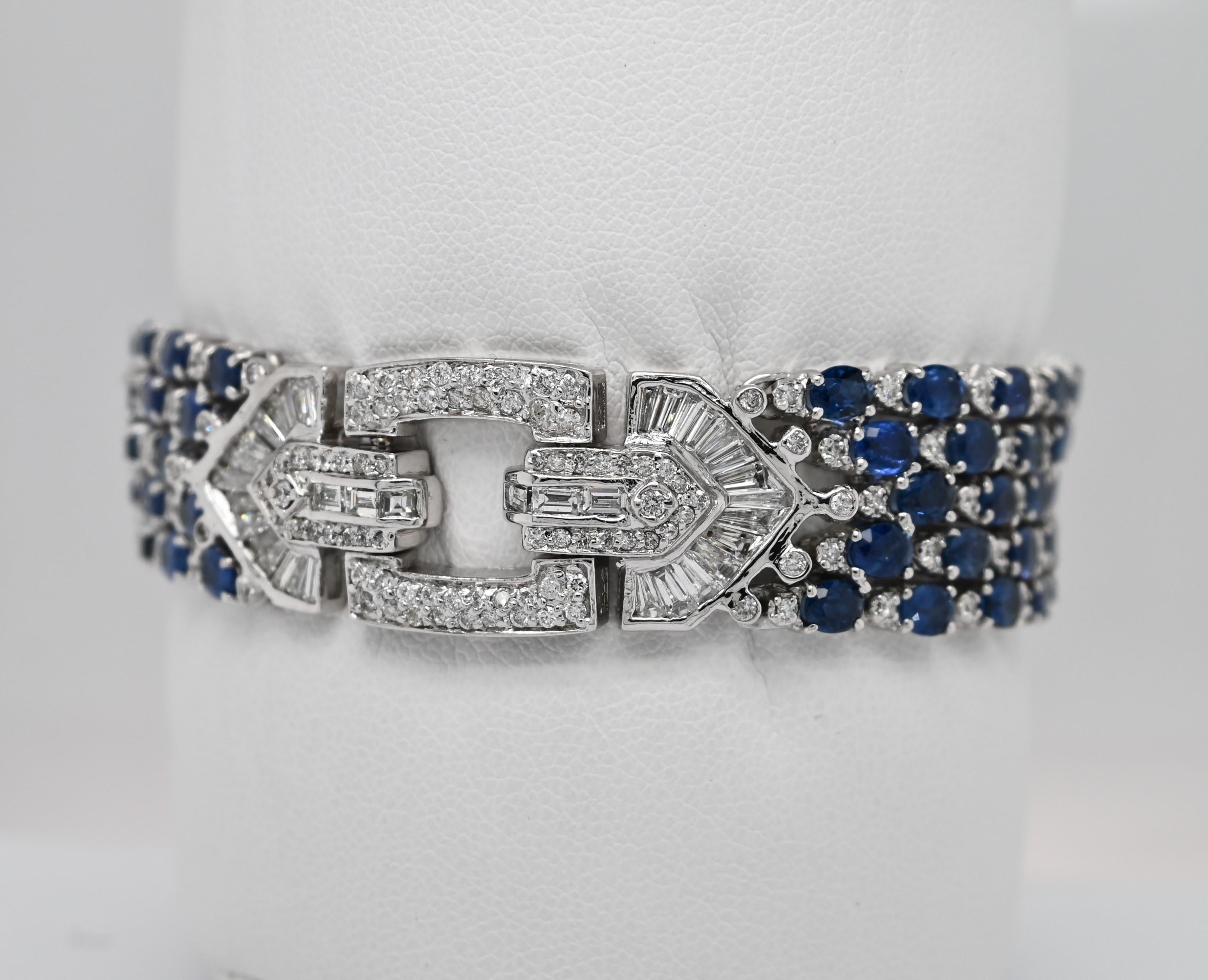 Women's or Men's Diamond and Sapphire Art Deco Style Bracelet For Sale