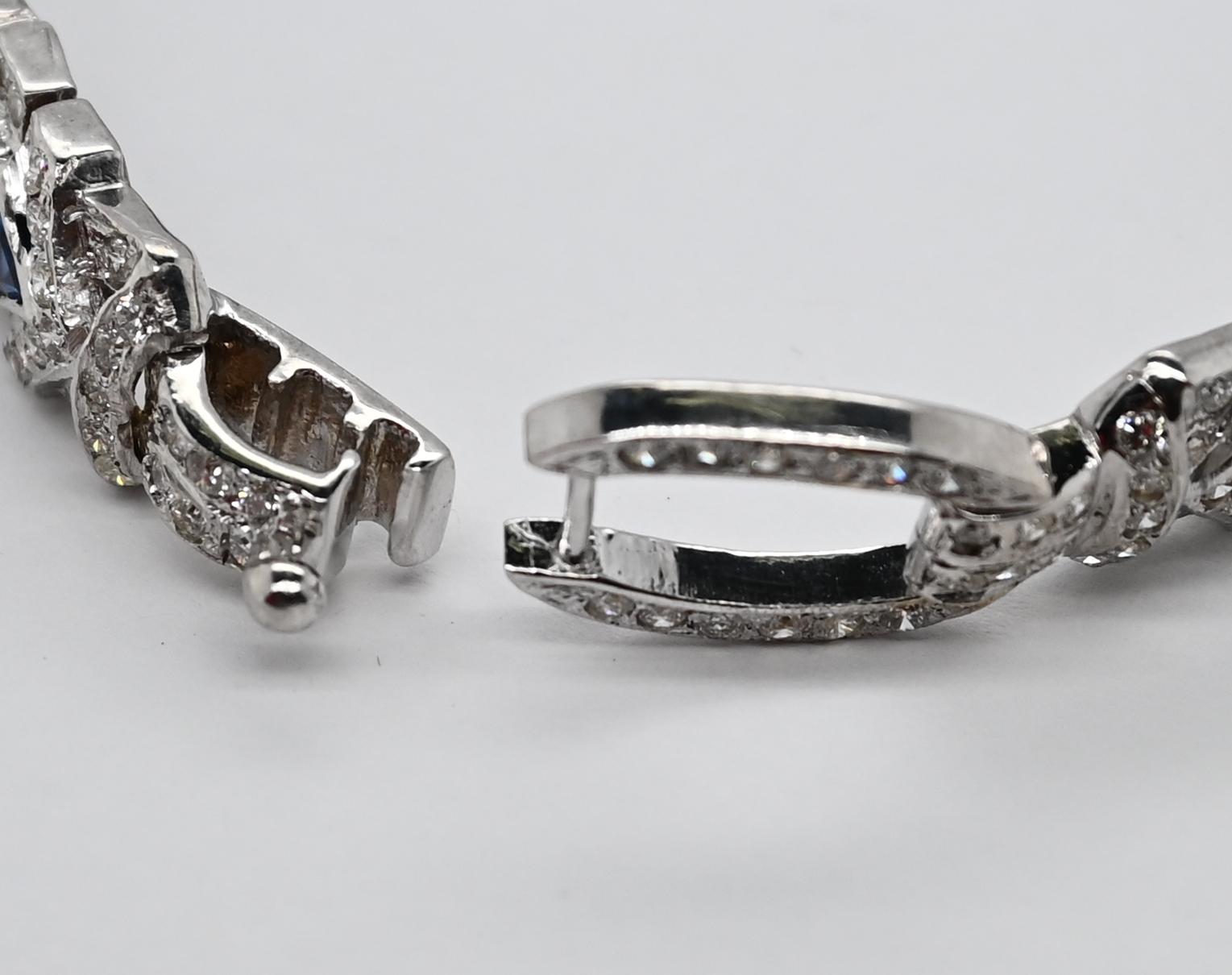 Women's or Men's Diamond and Sapphire Art Deco Style Bracelet For Sale