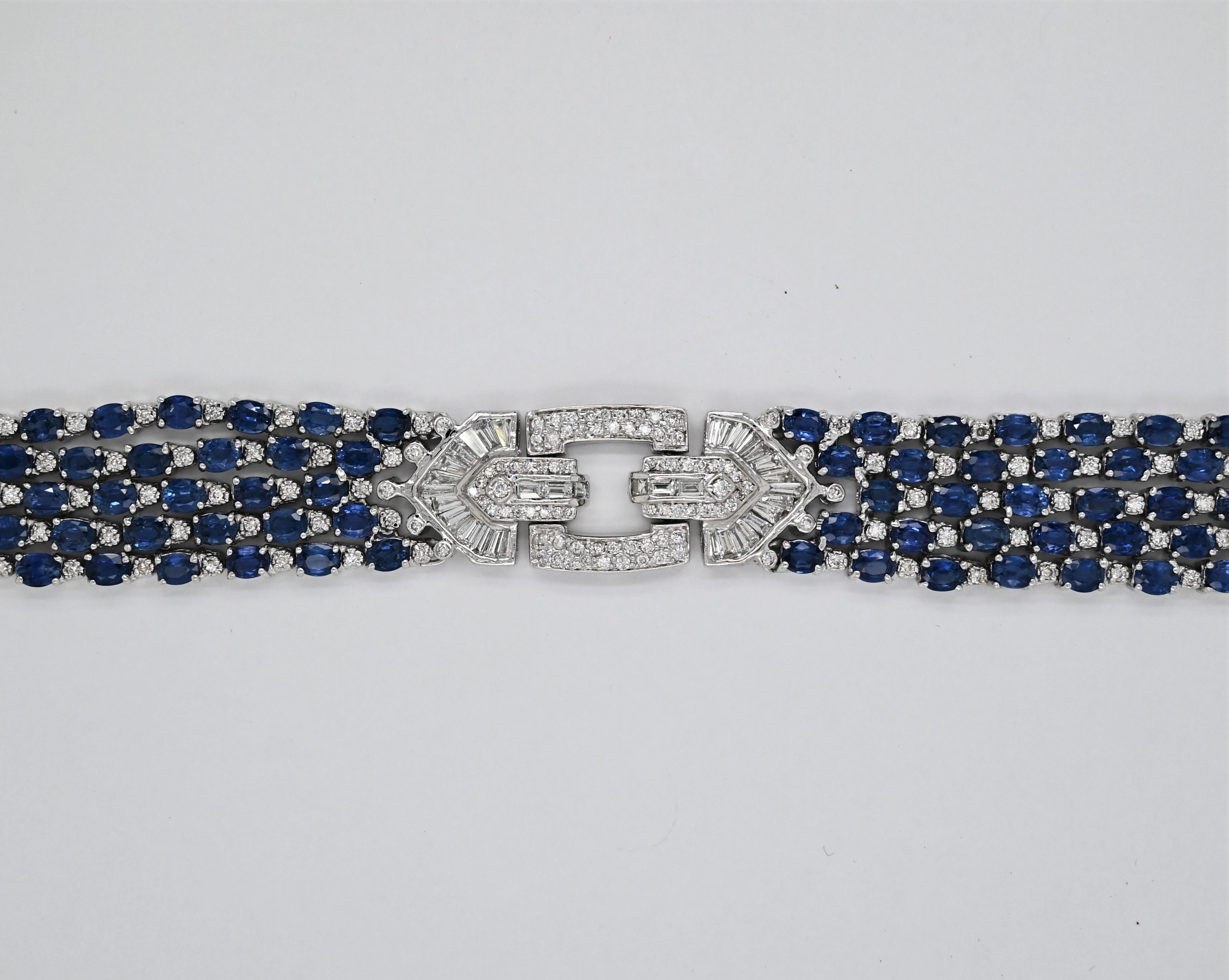 Diamond and Sapphire Art Deco Style Bracelet For Sale 1