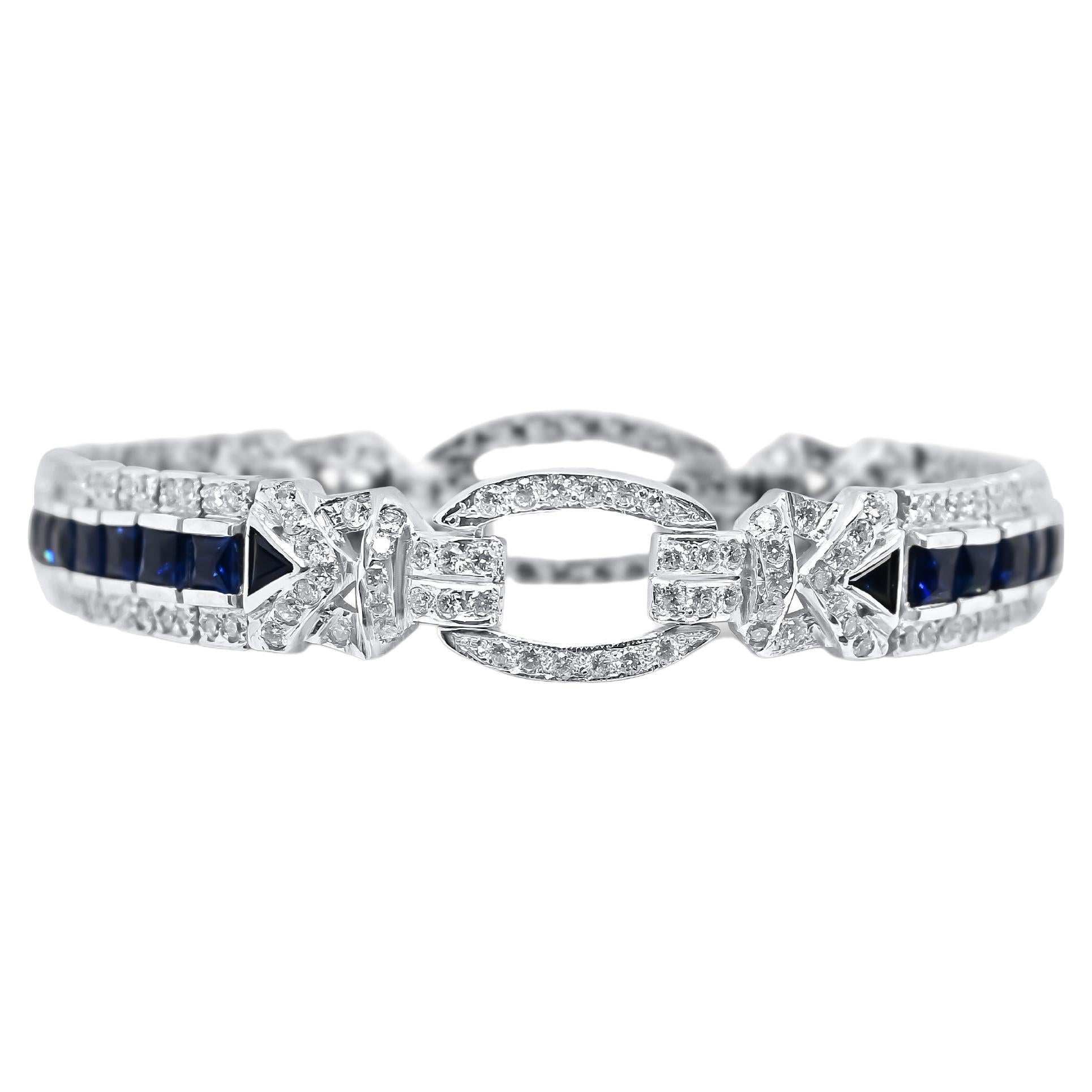 Diamond and Sapphire Art Deco Style Bracelet For Sale