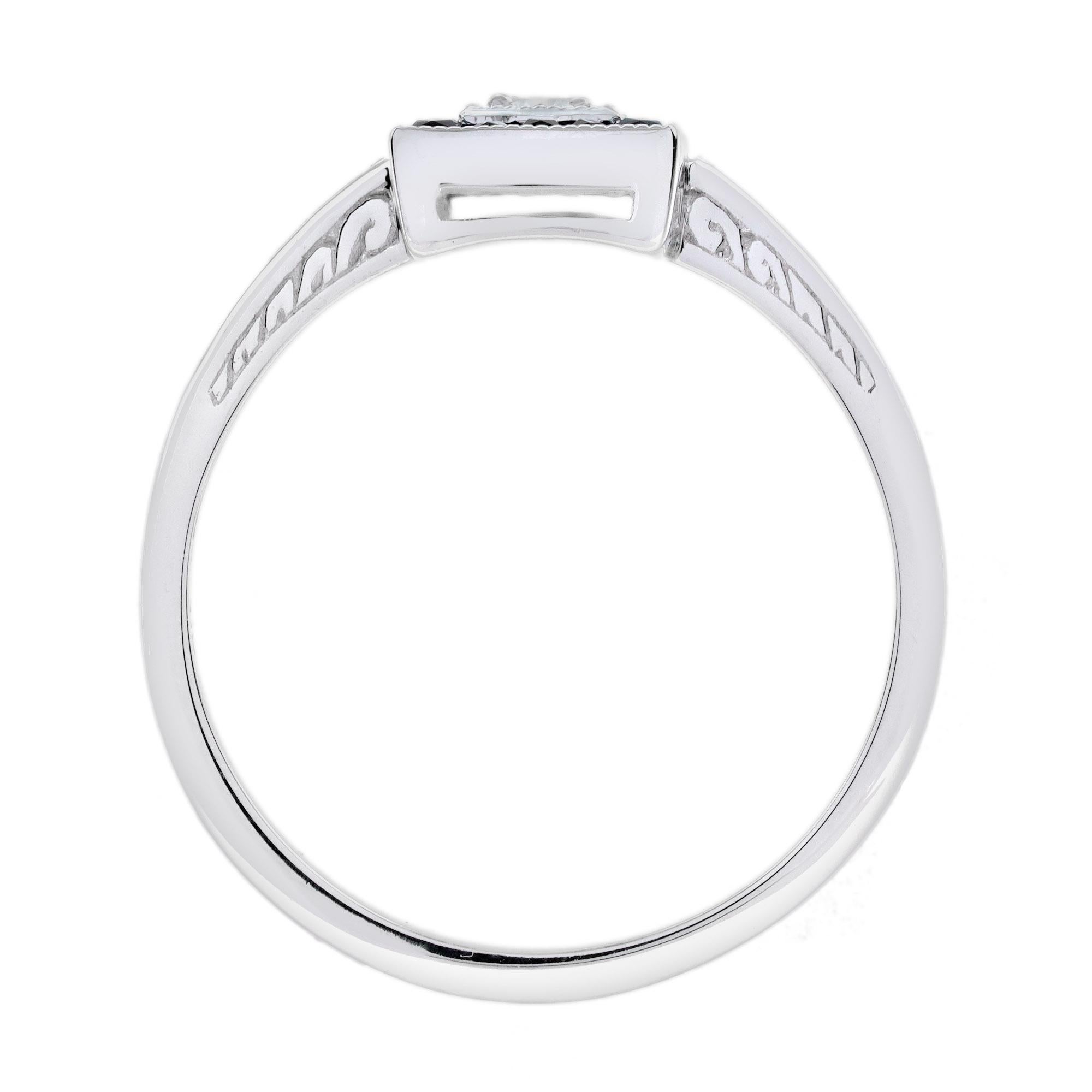 Anello da cena in stile Art Deco con diamanti e zaffiri in oro bianco 14K in vendita 4