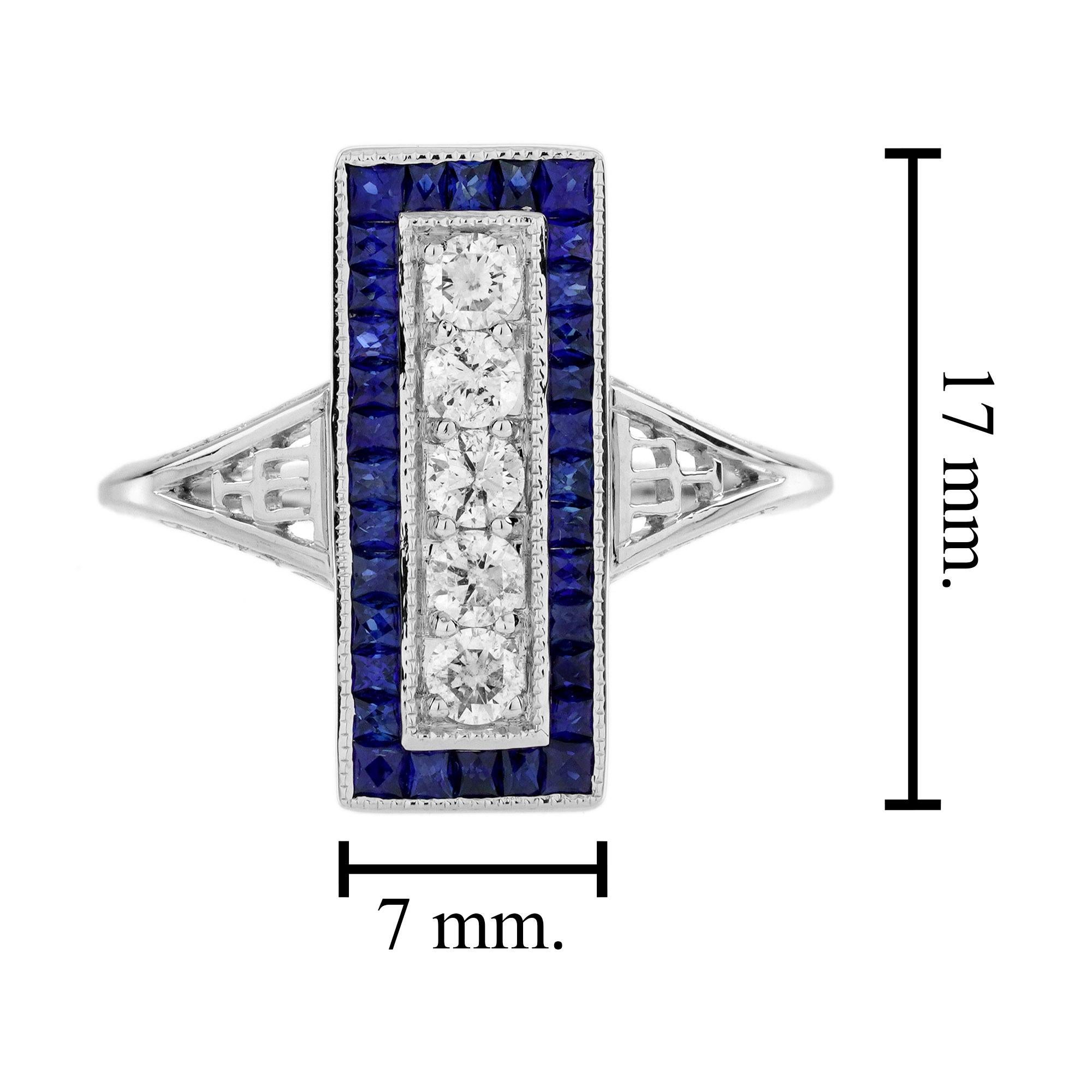 Anello da cena in stile Art Deco con diamanti e zaffiri in oro bianco 14K in vendita 5