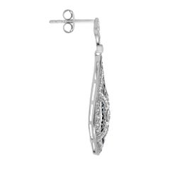 Diamond and Sapphire Art Deco Style Drop  Earrings in 18K White Gold