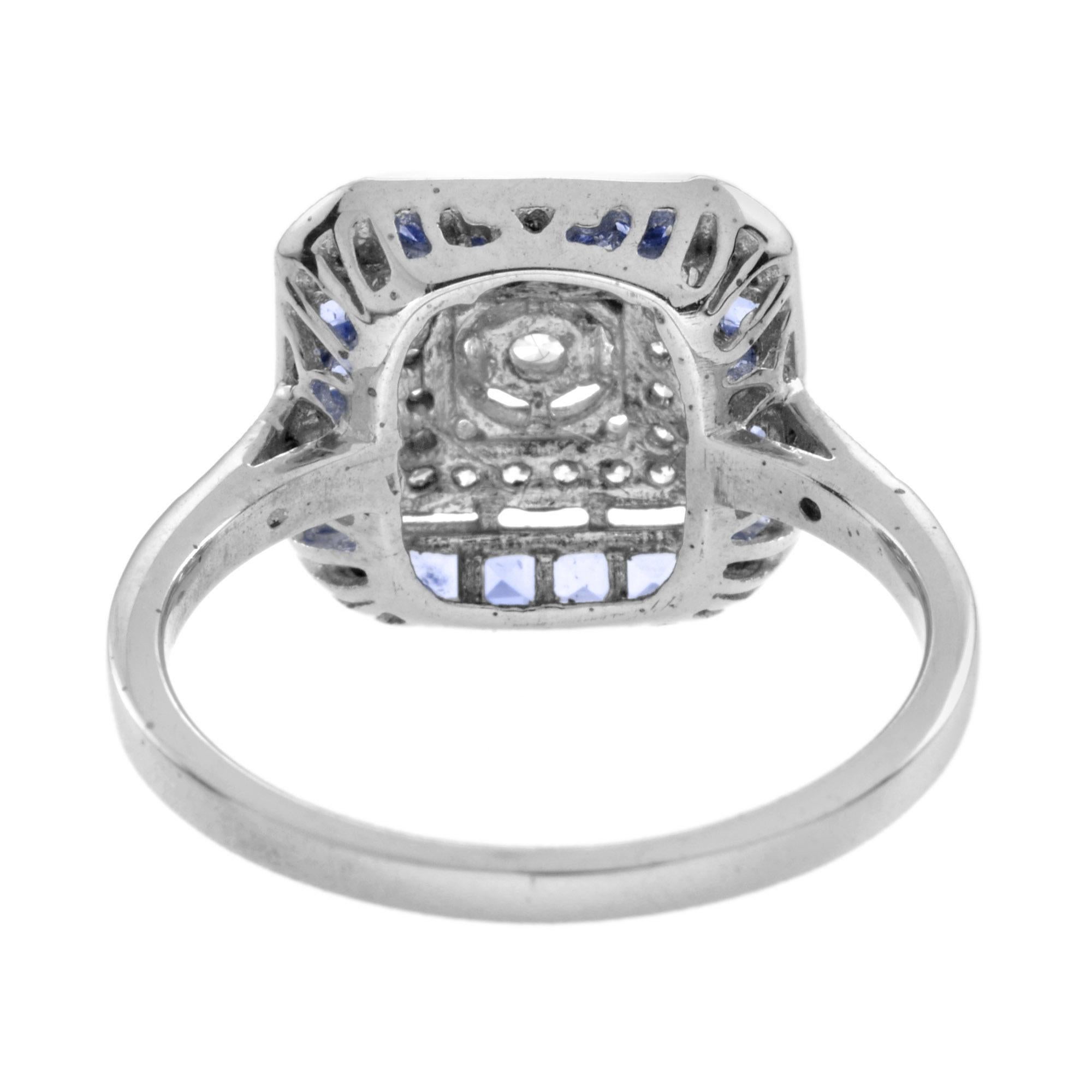 Im Angebot: Verlobungsring aus 14 Karat Weißgold mit Diamanten und Saphiren im Art-déco-Stil () 4