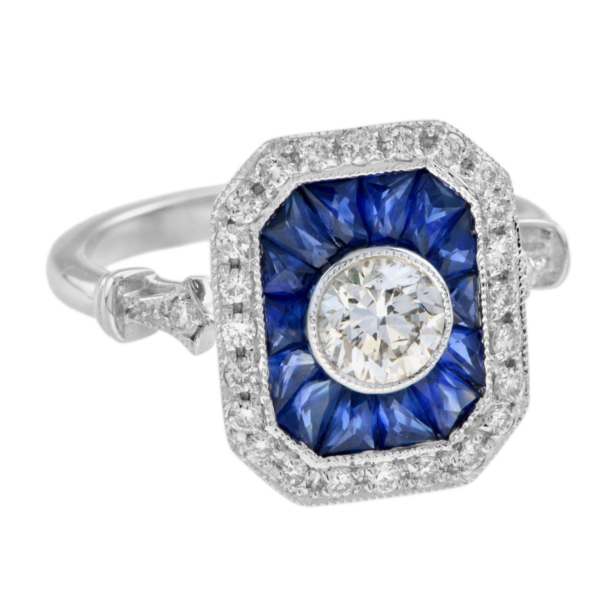 For Sale:  Diamond and Sapphire Art Deco Style Engagement Ring in 18k White Gold 4