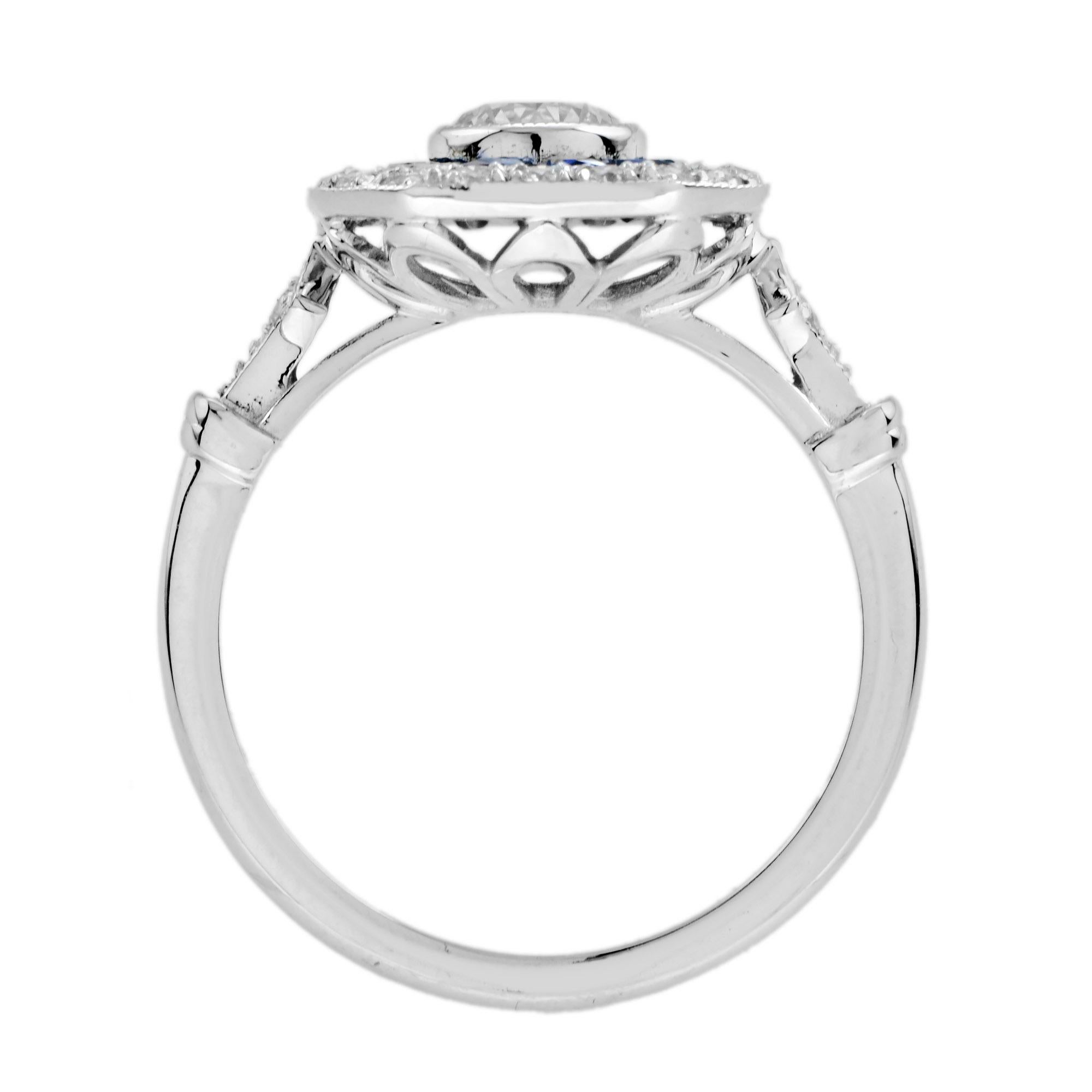 For Sale:  Diamond and Sapphire Art Deco Style Engagement Ring in 18k White Gold 7