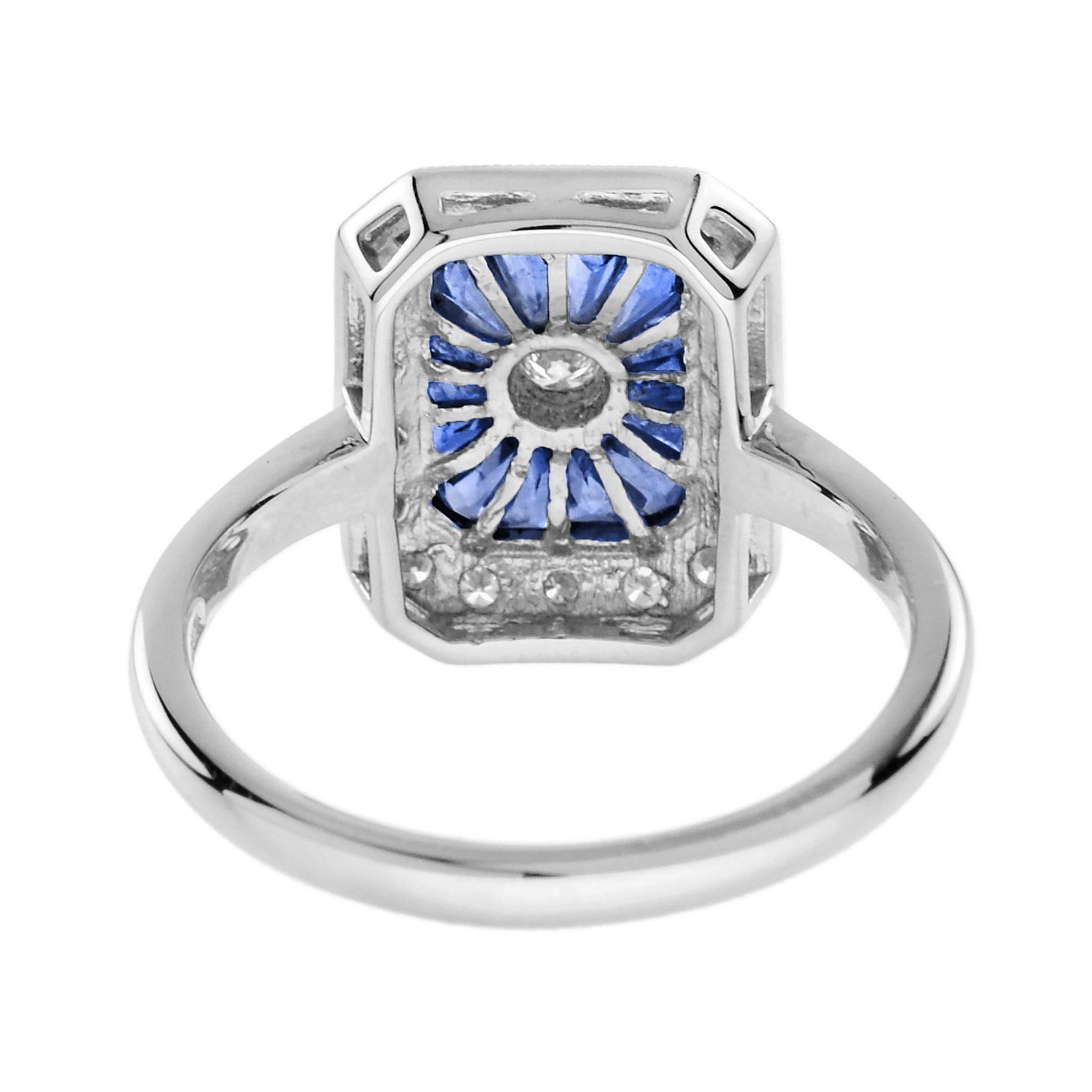 Women's Diamond and Sapphire Art Deco Style Engagement Ring in 9K White Gold