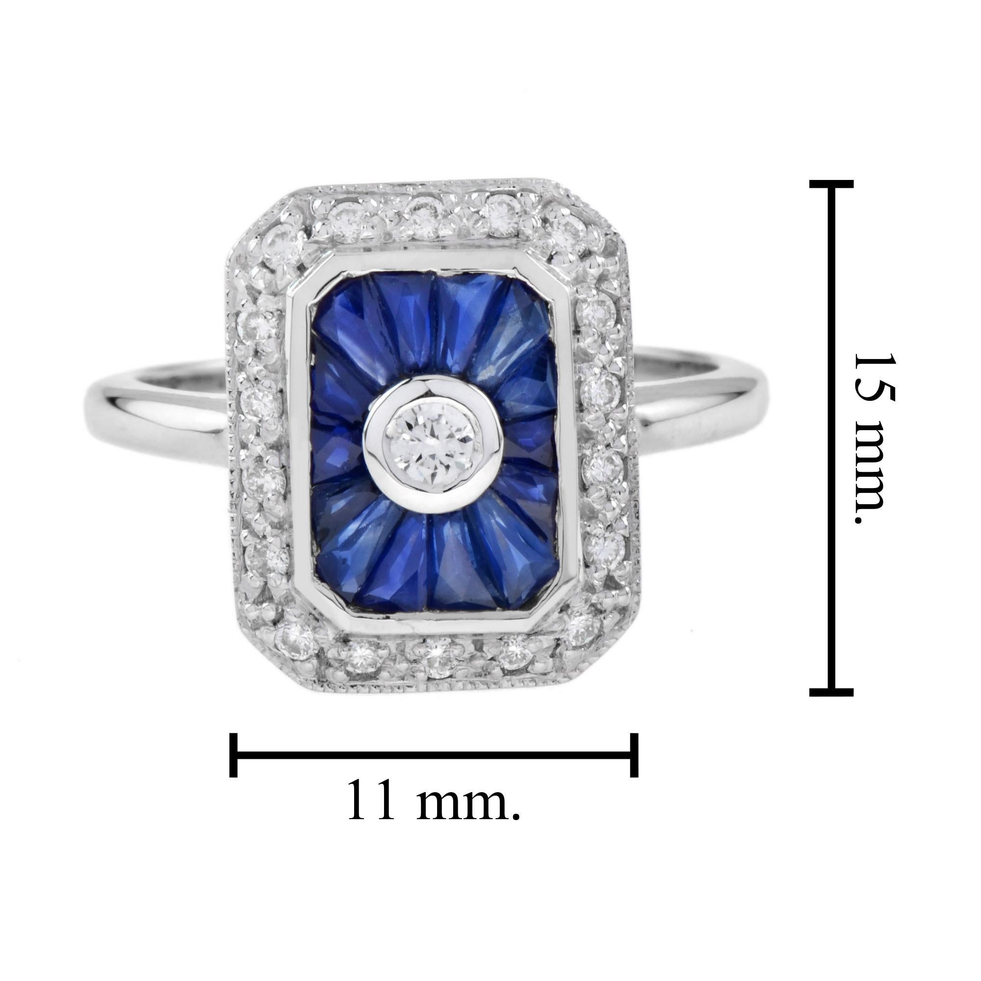 Diamond and Sapphire Art Deco Style Engagement Ring in 9K White Gold 2