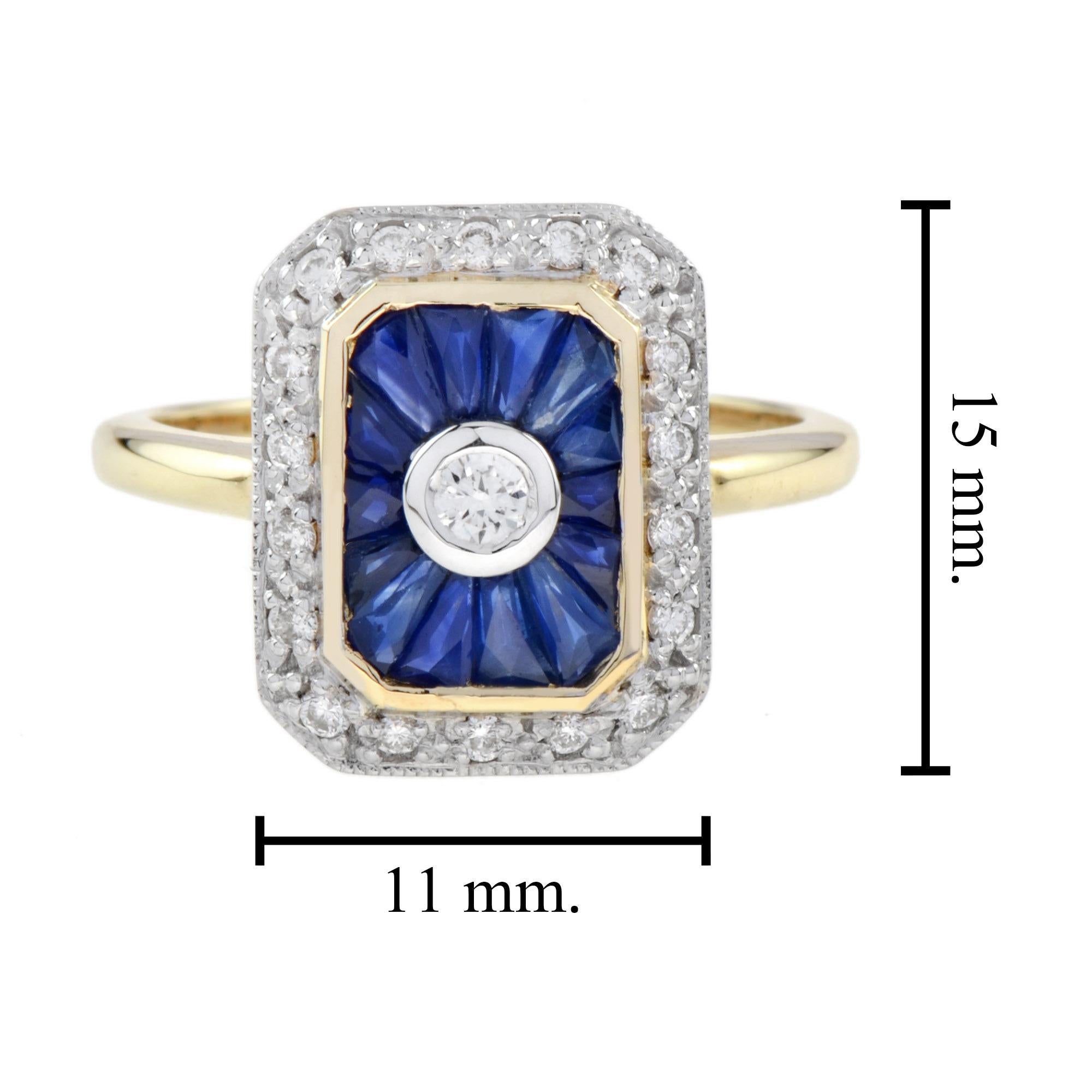 Verlobungsring aus 9 Karat Gelbgold mit Diamanten und Saphiren im Art-déco-Stil im Zustand „Neu“ im Angebot in Bangkok, TH