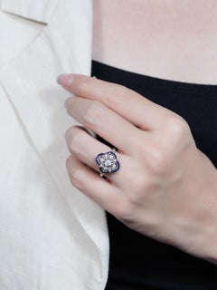 Diamond and Sapphire Art Deco Style Floral Ring in 14K White Gold