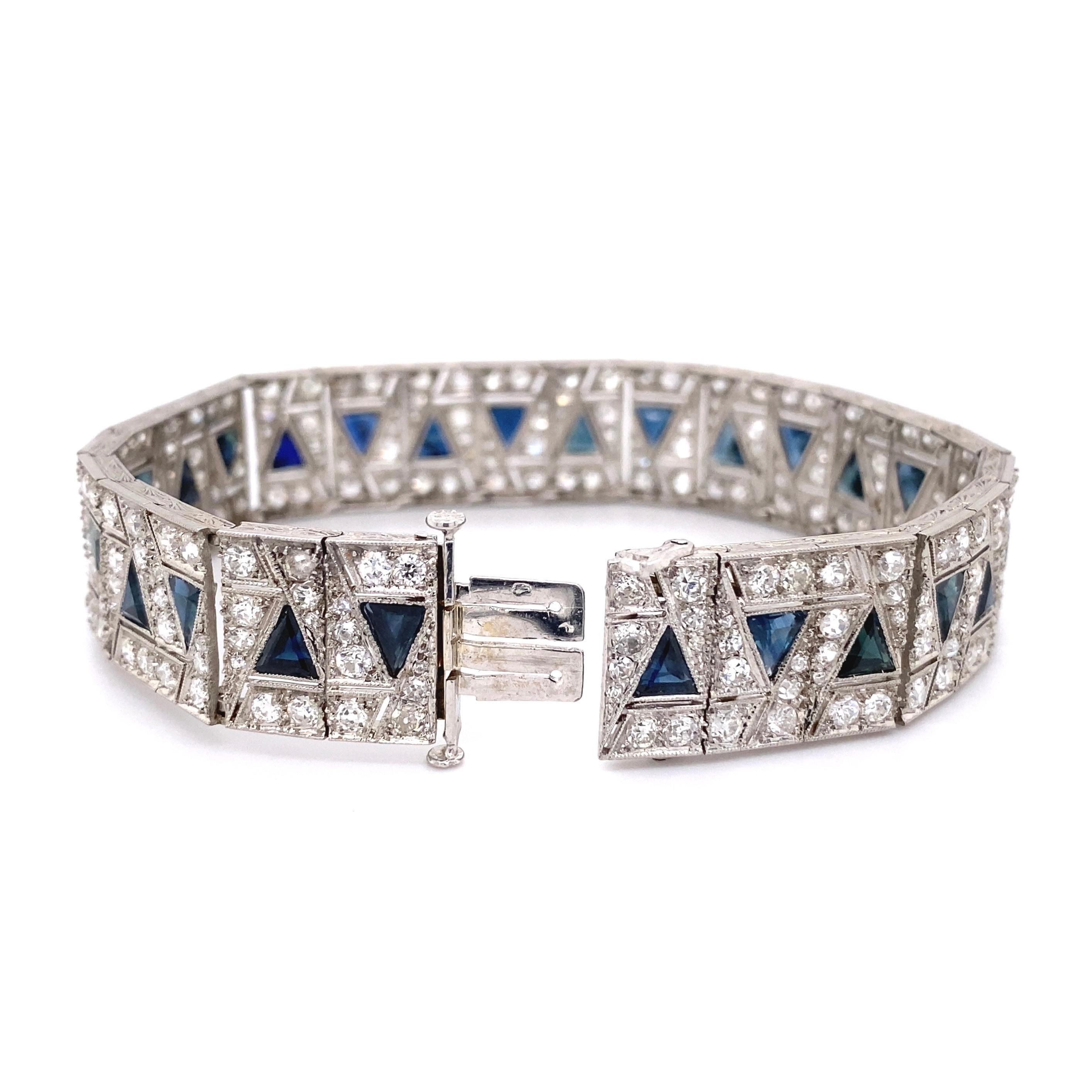 Diamond and Sapphire Art Deco Style Platinum Bracelet Estate Fine Jewelry 1
