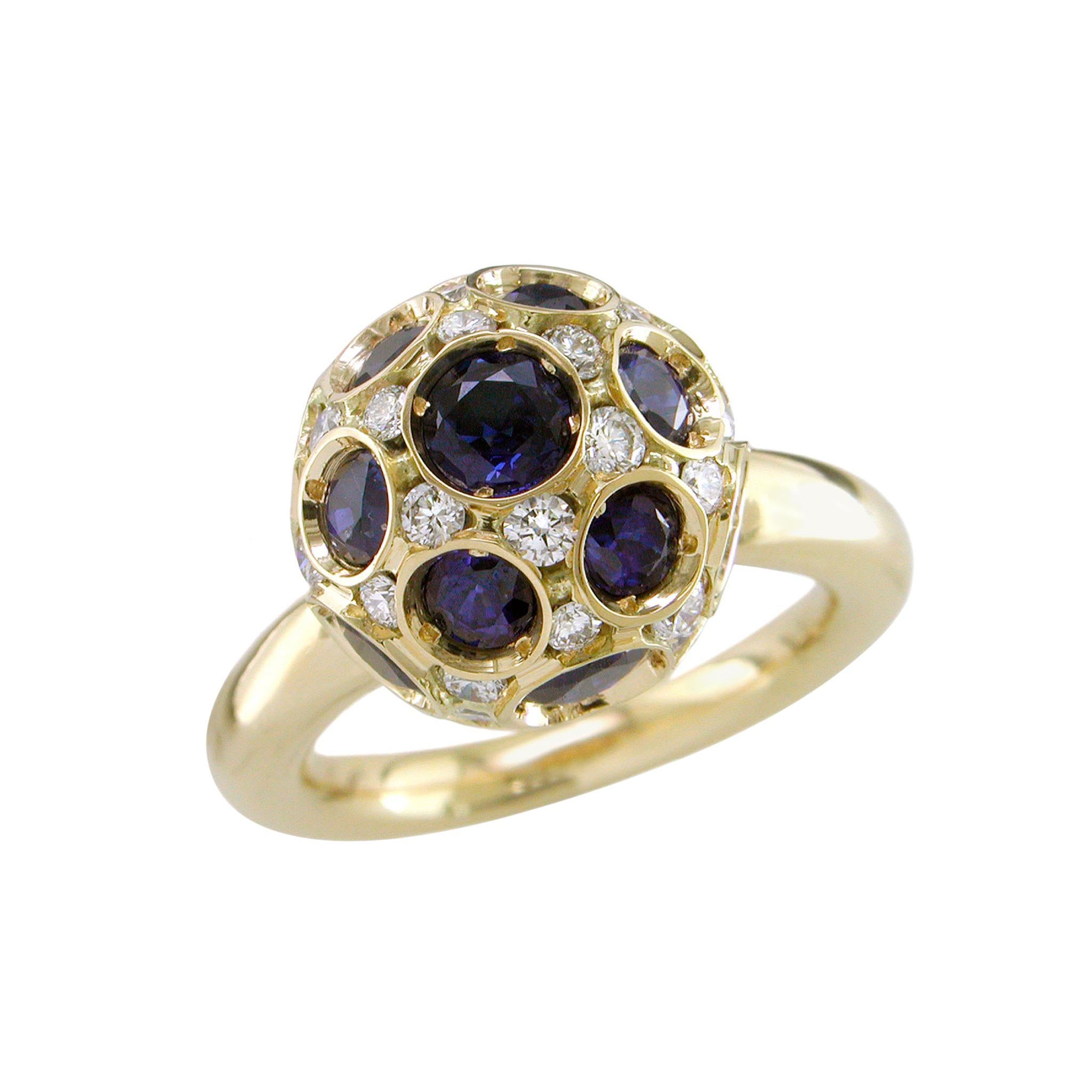 Hammerman Brothers Diamond and Sapphire Ball Ring For Sale