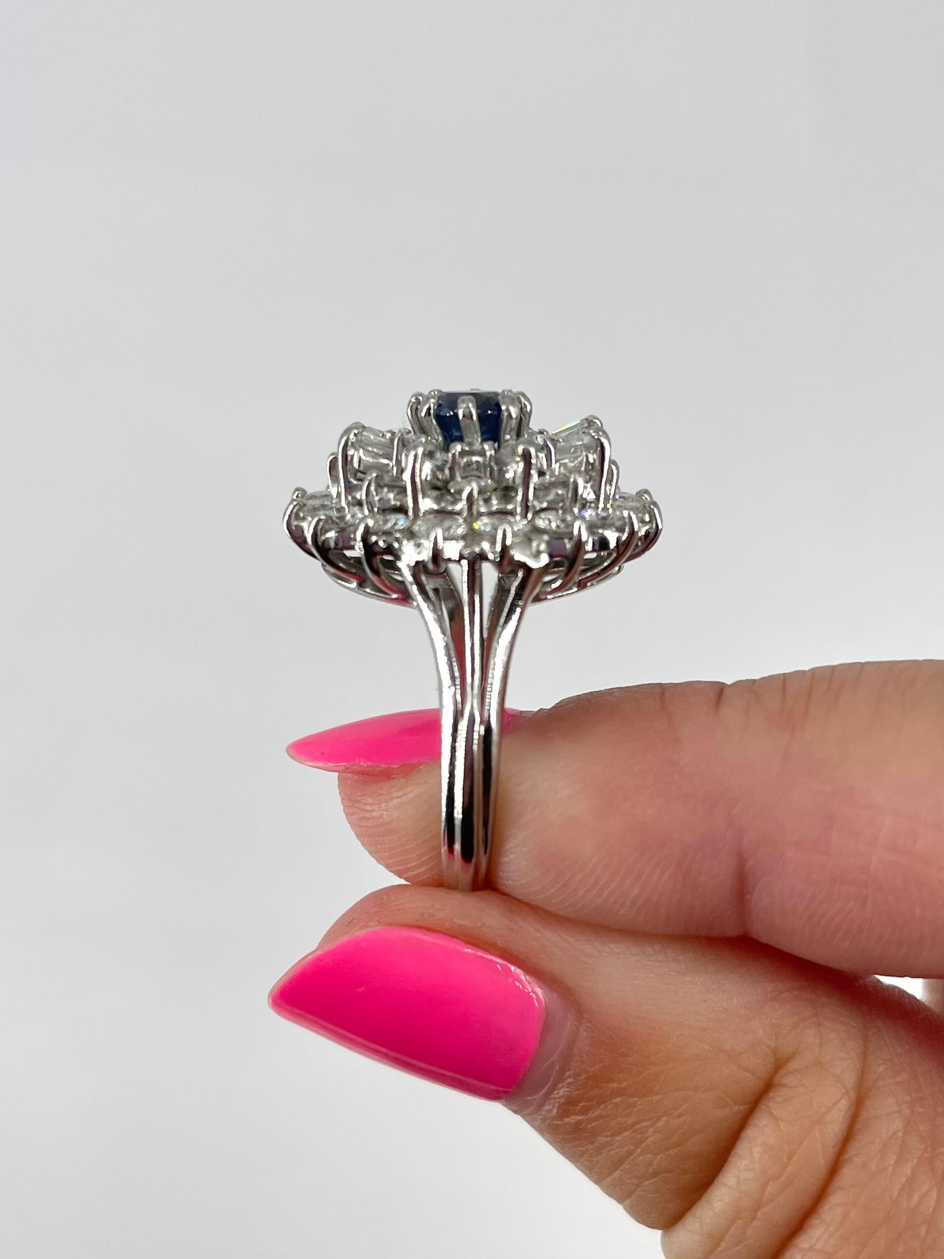Art Deco J. Birnbach Diamond & Sapphire Ballerina Style Platinum Ring For Sale