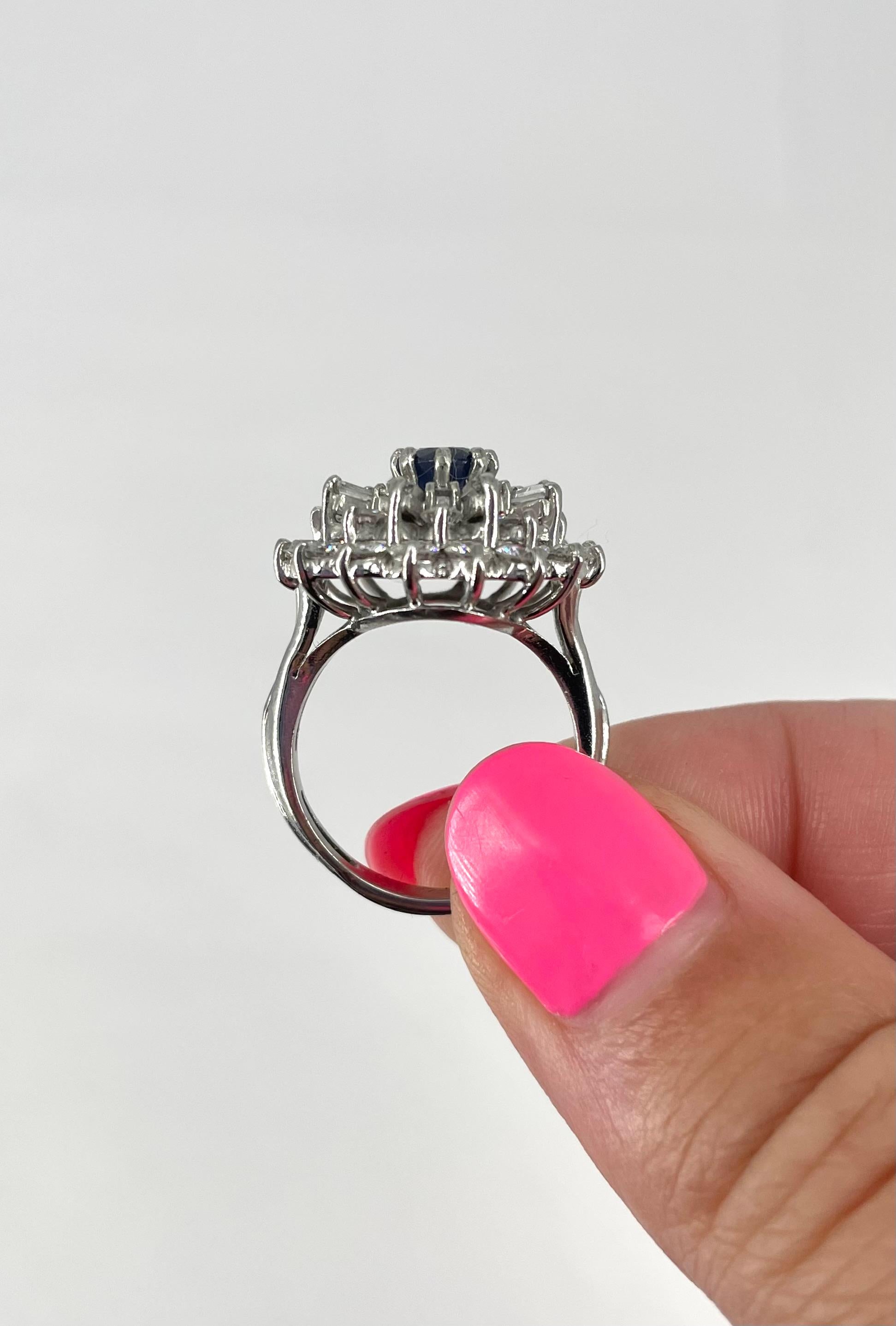 Round Cut J. Birnbach Diamond & Sapphire Ballerina Style Platinum Ring For Sale