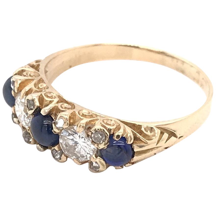 Antique Diamond and Cabochon  Sapphire Band