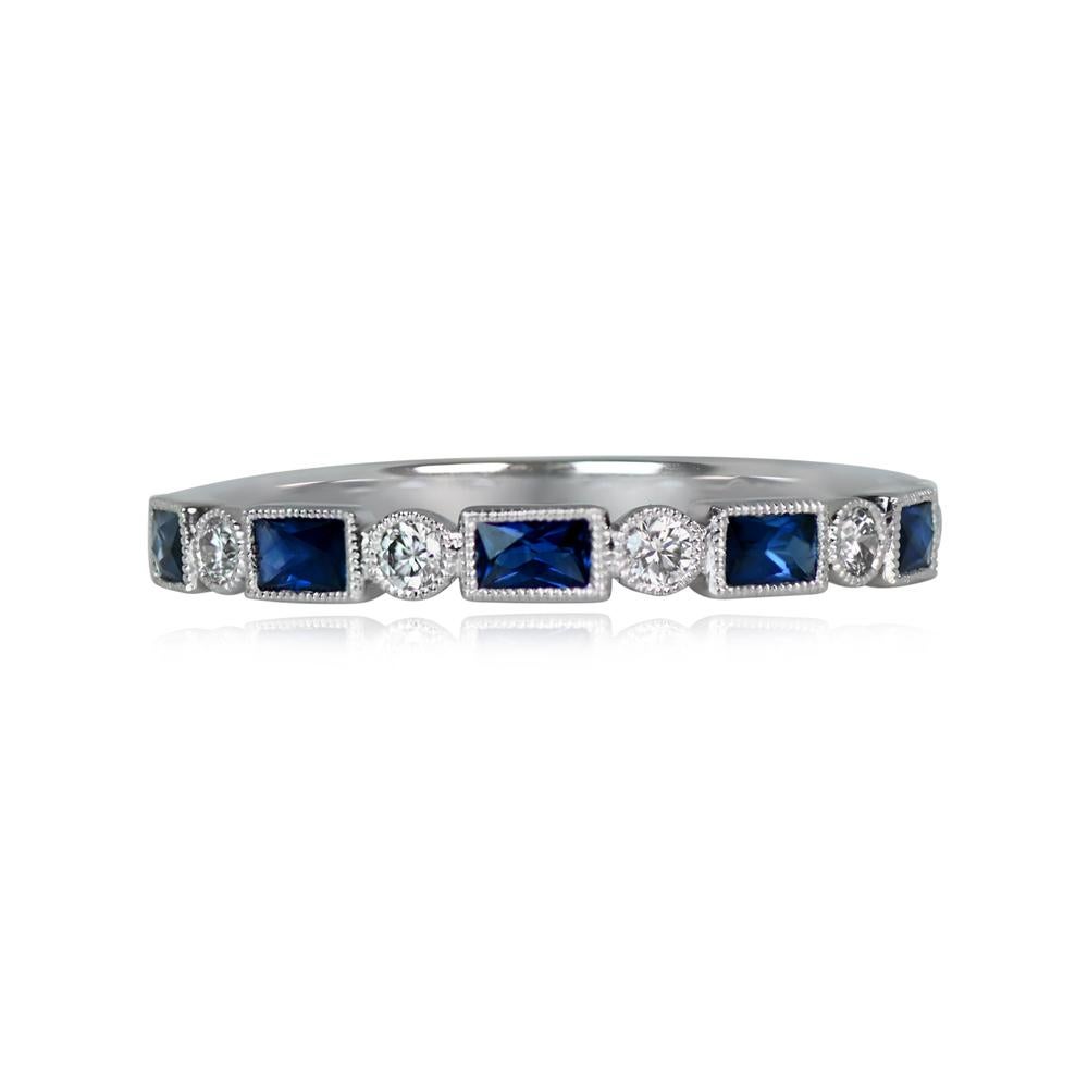 Art Deco Diamond and Sapphire Band Ring, Platinum For Sale