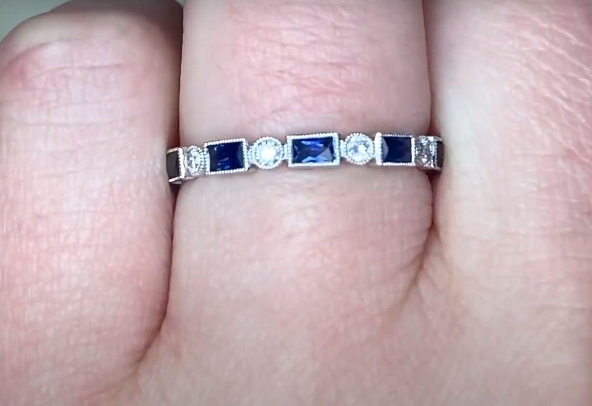 Women's Diamond and Sapphire Band Ring, Platinum For Sale