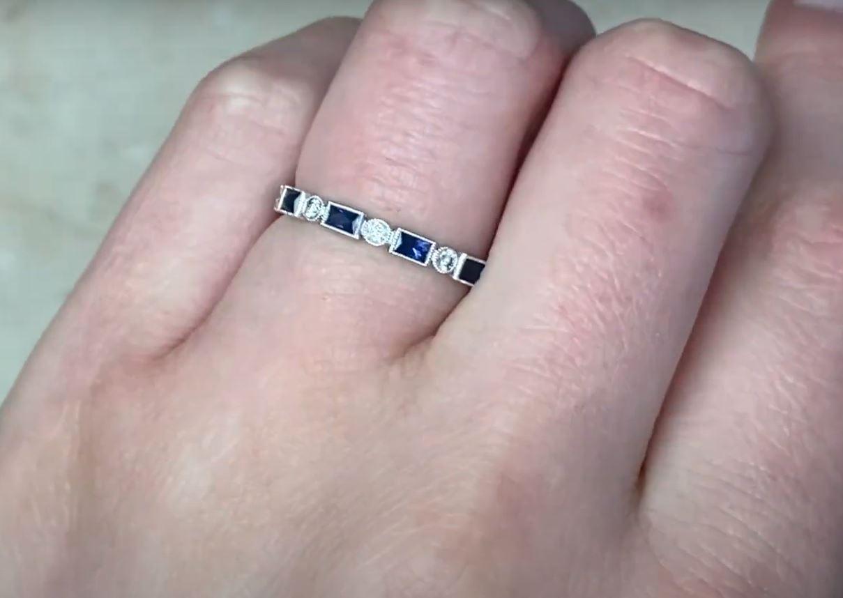 Diamond and Sapphire Band Ring, Platinum For Sale 1