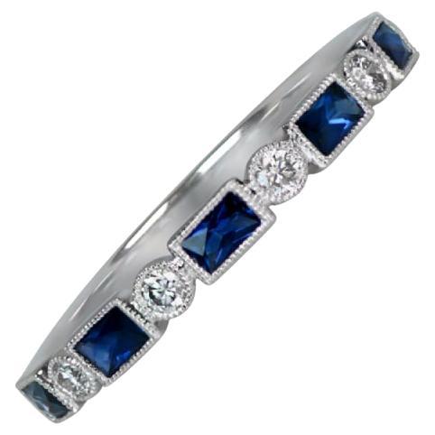 Diamond and Sapphire Band Ring, Platinum For Sale