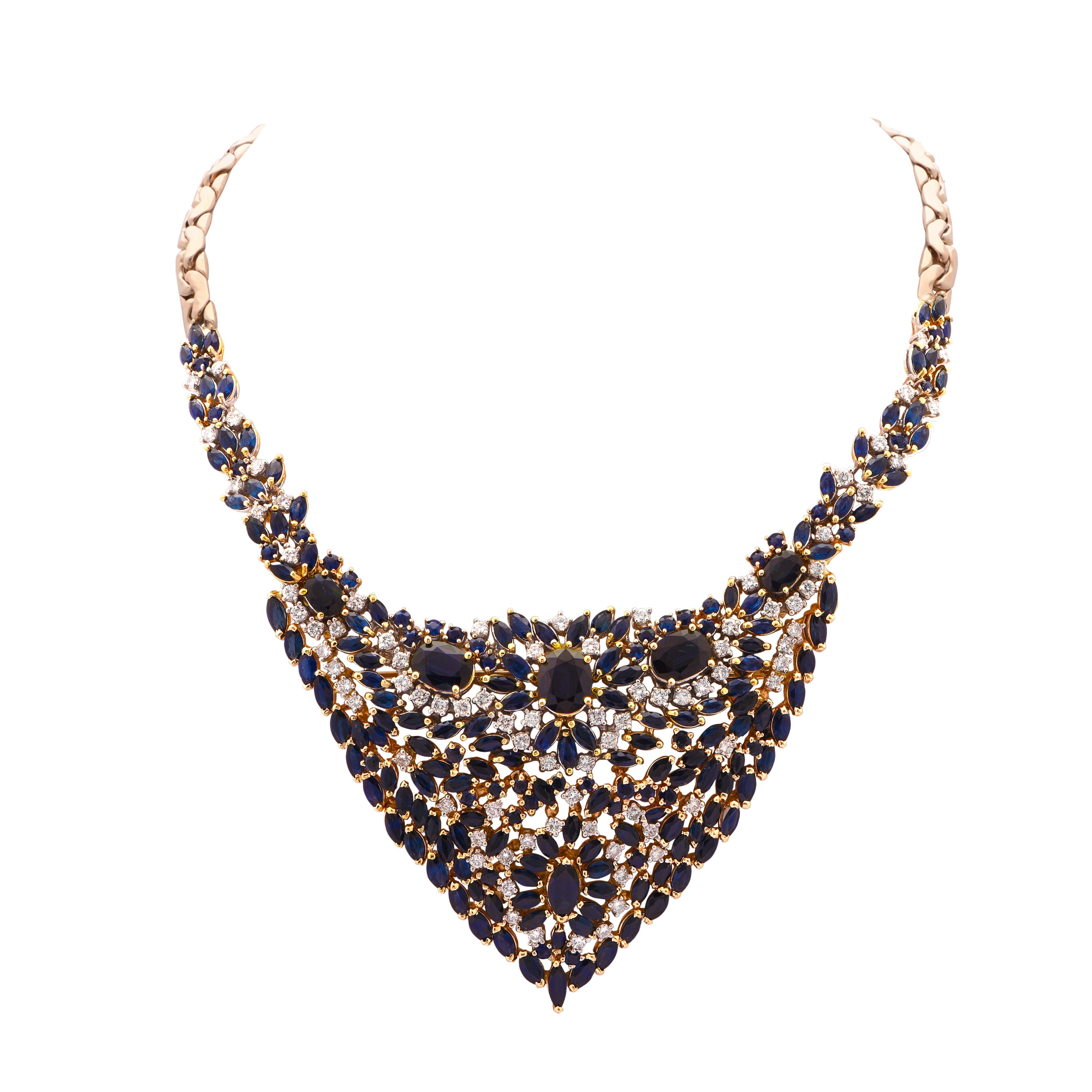 Modern Diamond and Sapphire Bib Necklace