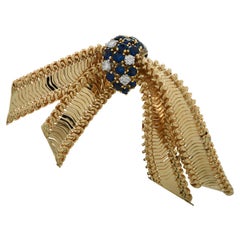 Diamond and Sapphire Bow Brooch Pin