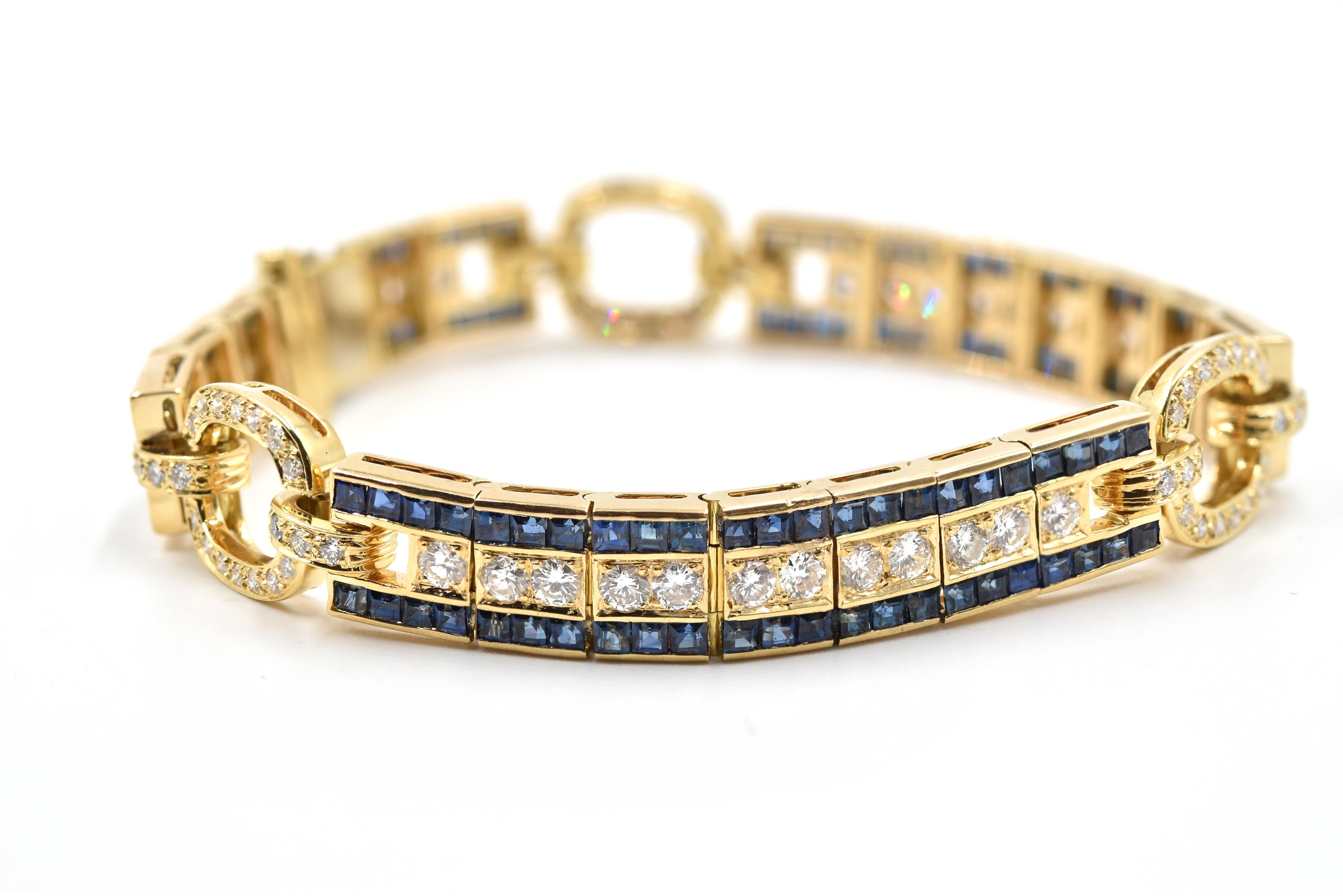 Modern Diamond and Sapphire Bracelet 18 Karat Yellow Gold