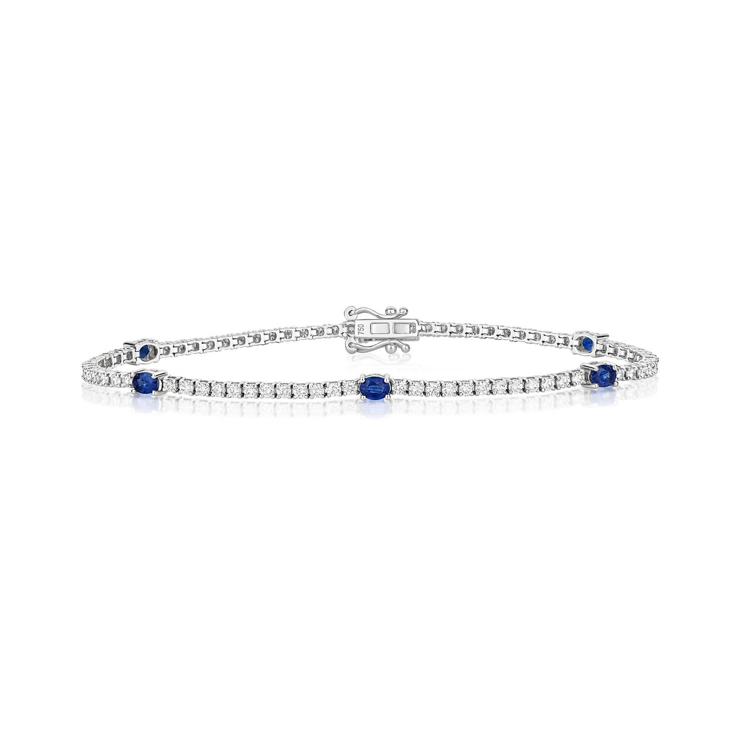 DIAMOND AND SAPPHIRE BRACELET 18CT WHITE Gold In New Condition For Sale In Ilford, GB