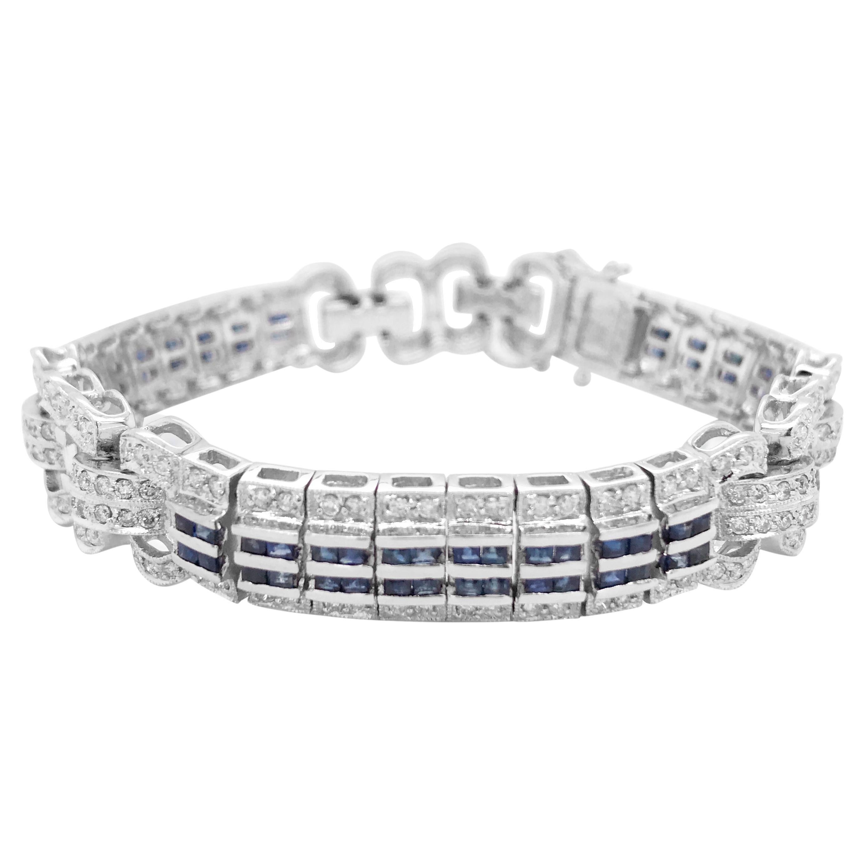 Diamond and Sapphire Bracelet For Sale