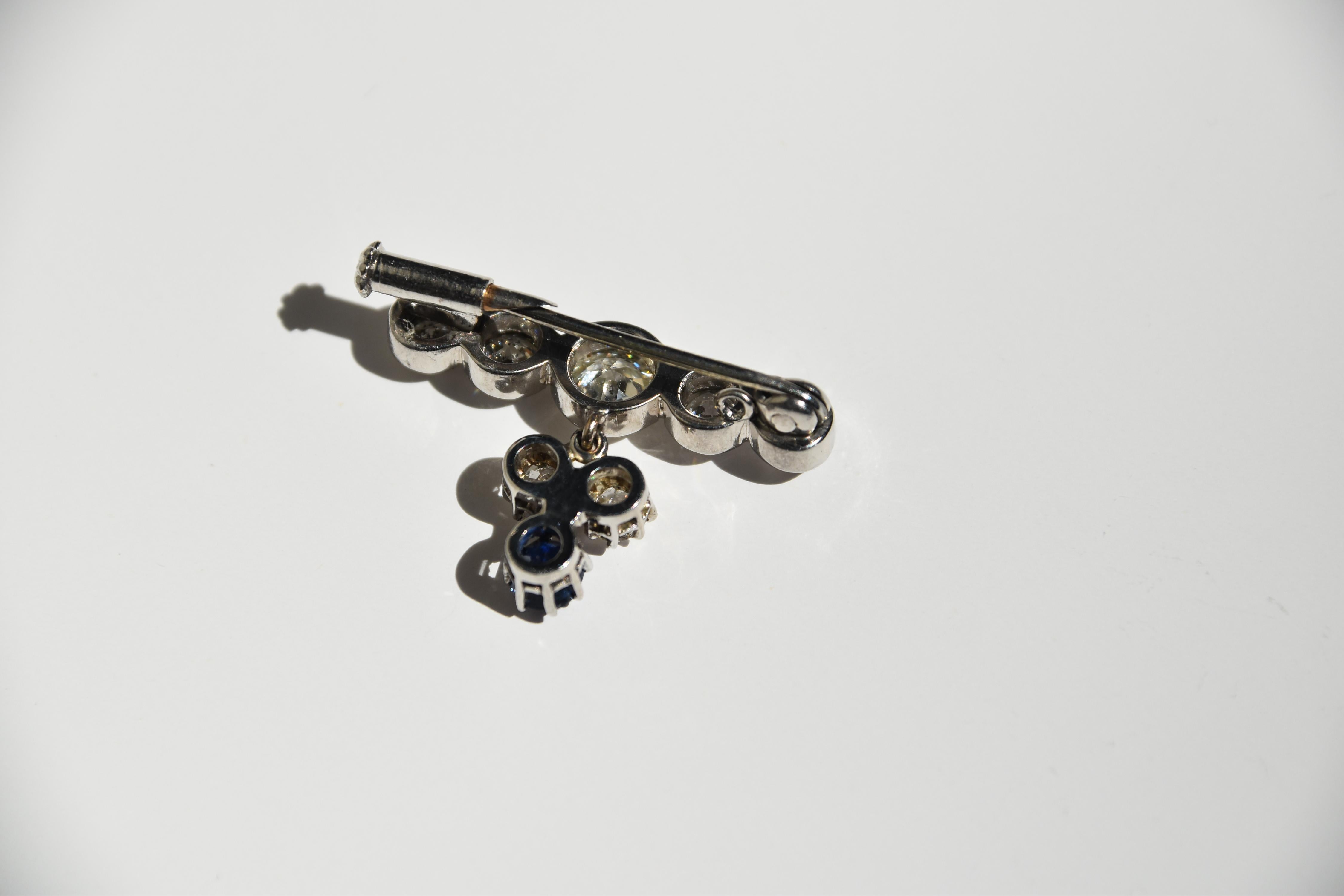 Women's or Men's Diamond and Sapphire Brooch For Sale