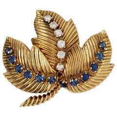 Diamond and Sapphire Brooch Signed Van Cleef & Arpels