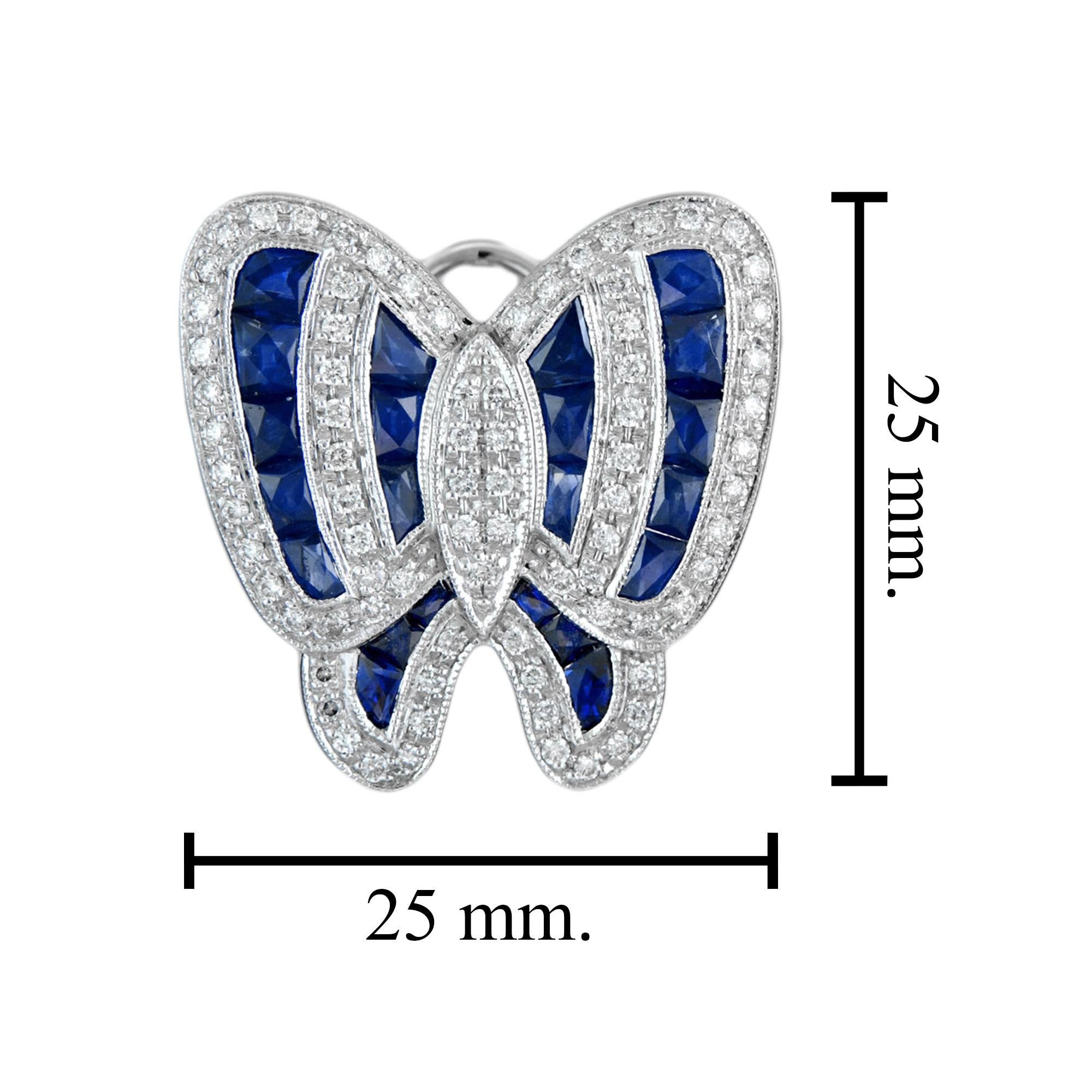 Diamond and Sapphire Butterfly Earrings in 18k White Gold In New Condition For Sale In Bangkok, TH