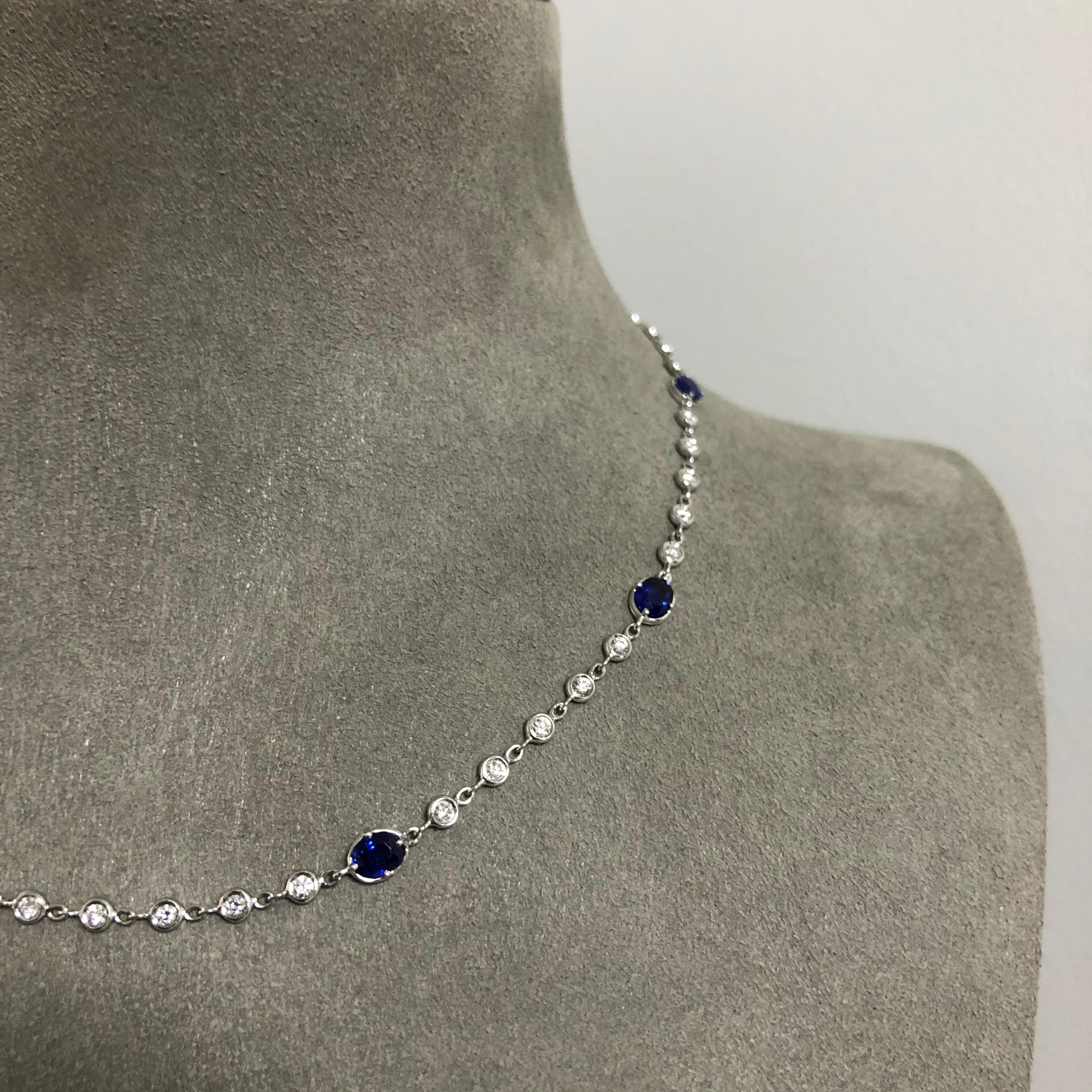 Modern Roman Malakov 4.00 Carats Total Blue Sapphire Diamond by Yard Necklace