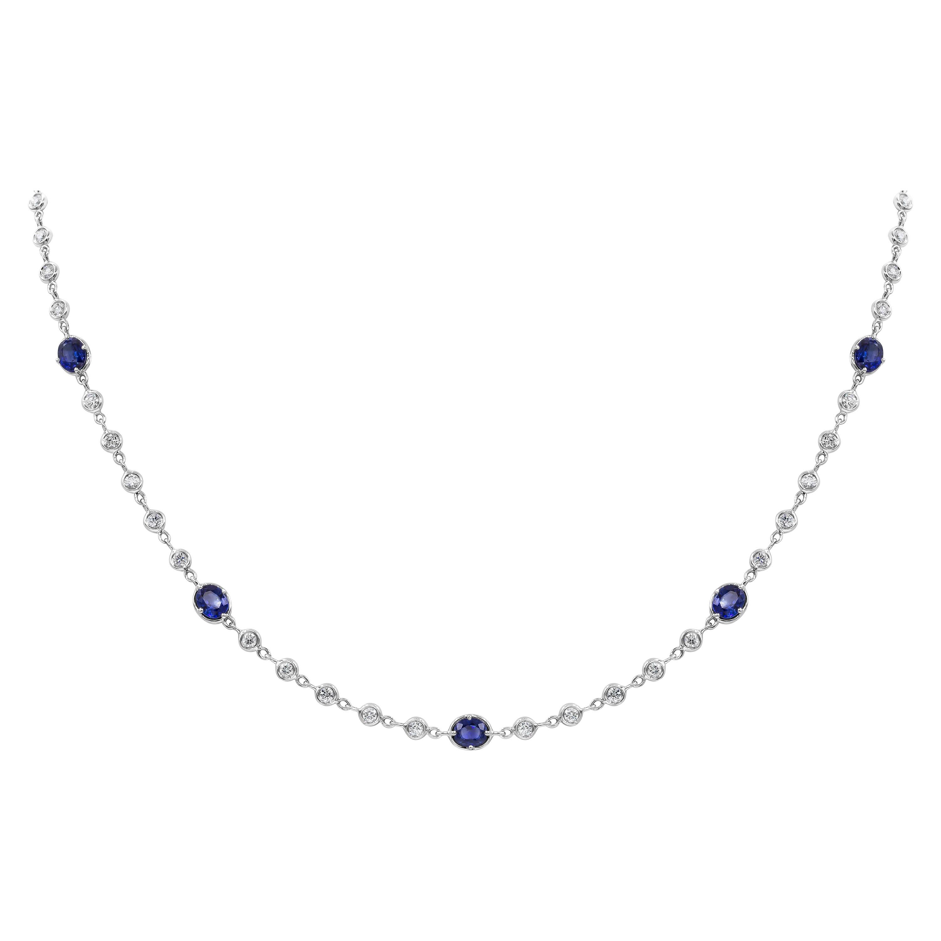 Roman Malakov 4.00 Carats Total Blue Sapphire Diamond by Yard Necklace