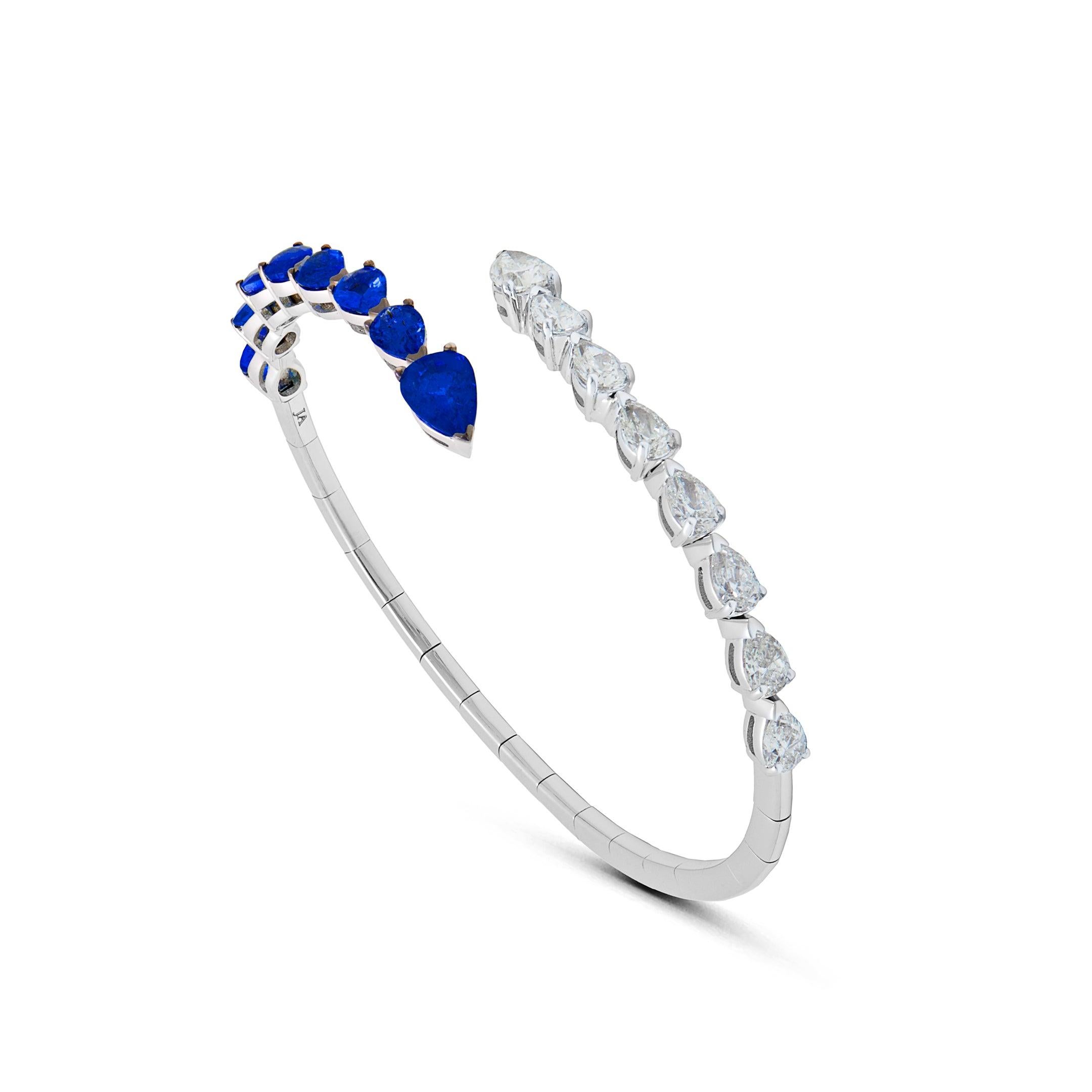 Contemporary Diamond and Sapphire Bypass Cuff Bracelet For Sale