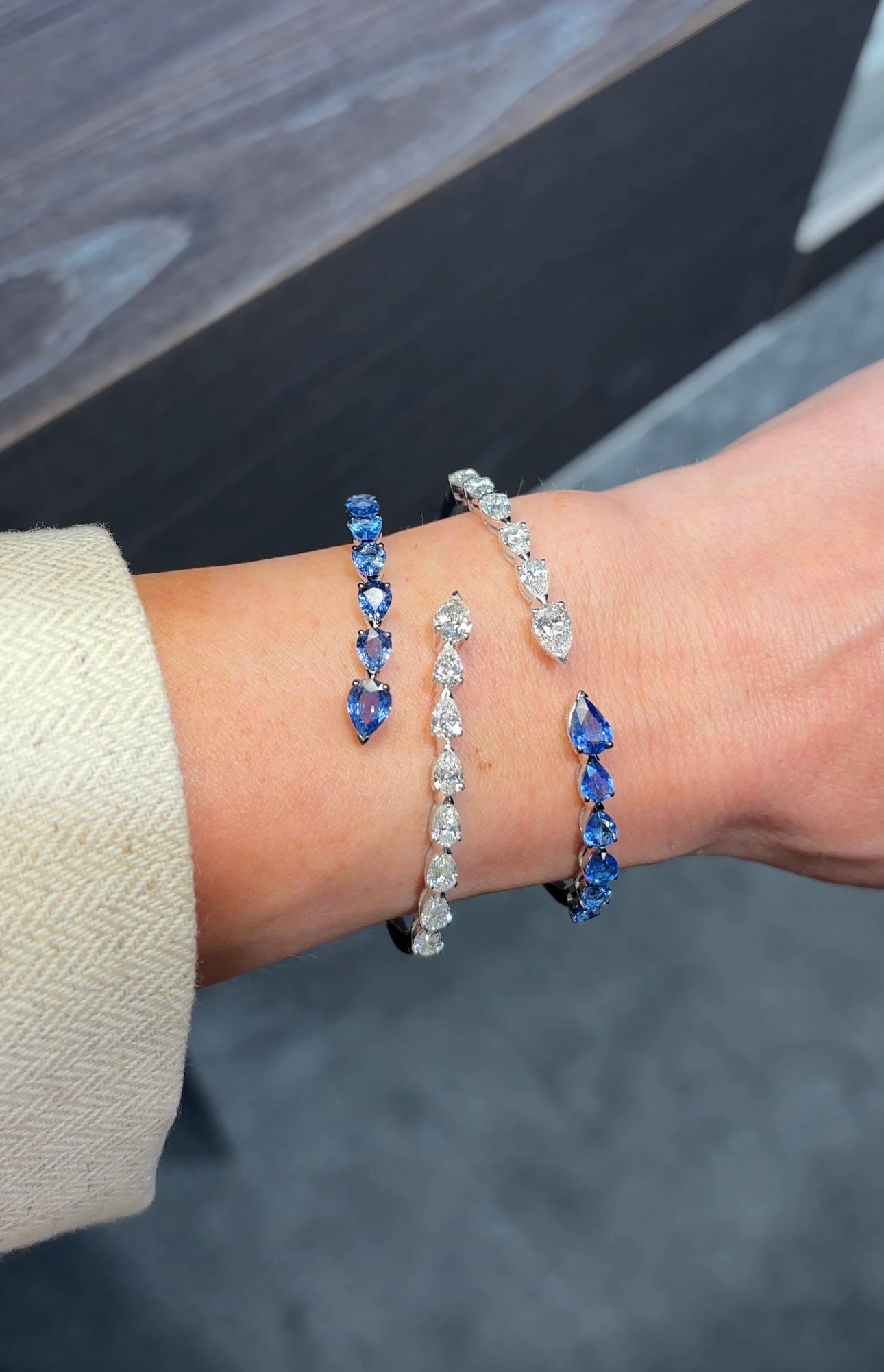 Round Cut Diamond and Sapphire Bypass Cuff Bracelet For Sale