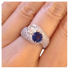 Vintage Diamond and Sapphire Bypass Pavé Ring in 18k White Gold