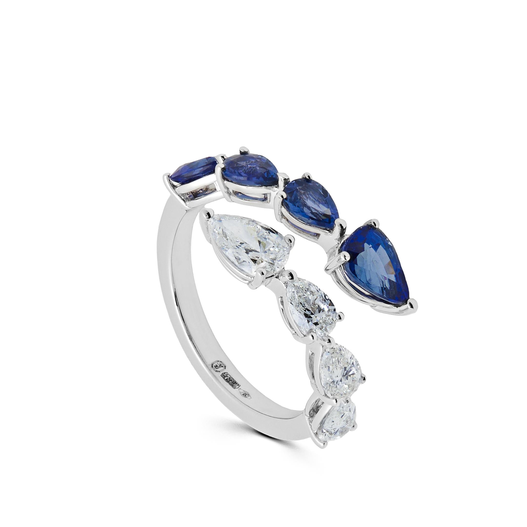 Pear Cut  Diamond and Sapphire Bypass Ring For Sale