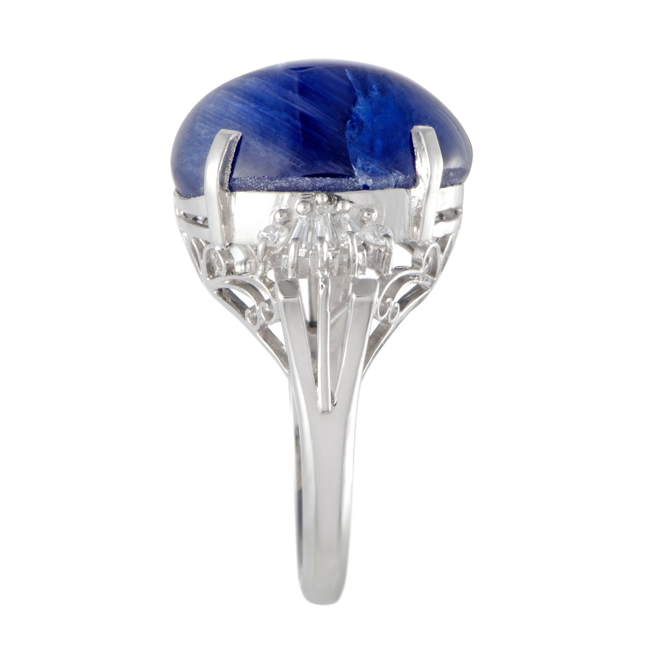 Sapphire Cabochon Diamond Platinum Ring In Excellent Condition In Southampton, PA