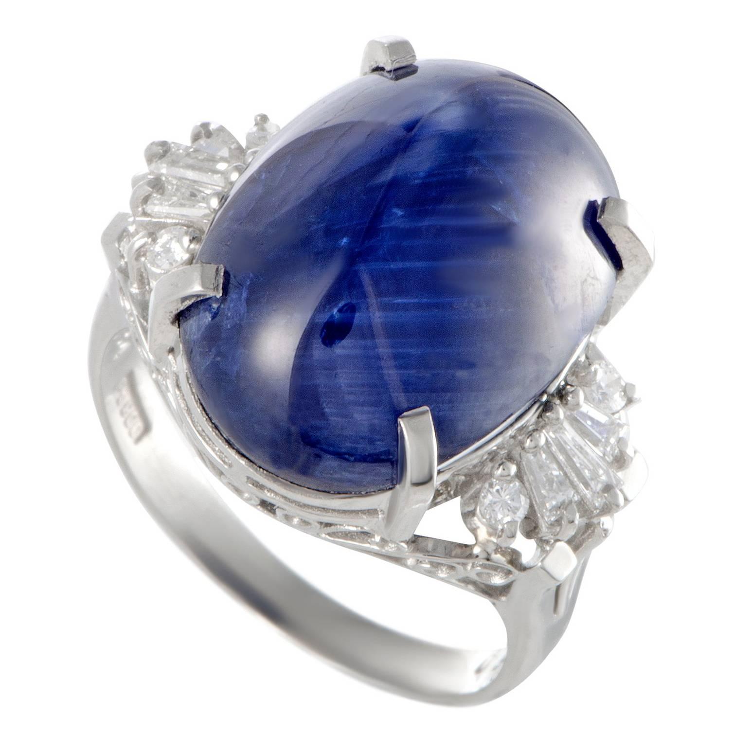 Sapphire Cabochon Diamond Platinum Ring