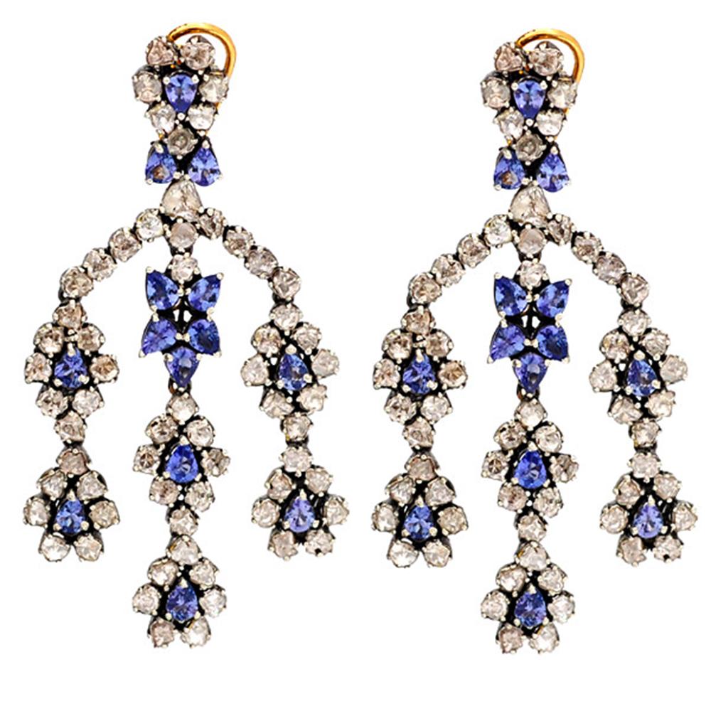 Victorian Diamond And Sapphire Chandelier Earring