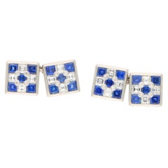 Diamond and Sapphire Chess Chain Cufflinks in Platinum