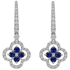 Diamond and Sapphire Clover Drop Earrings